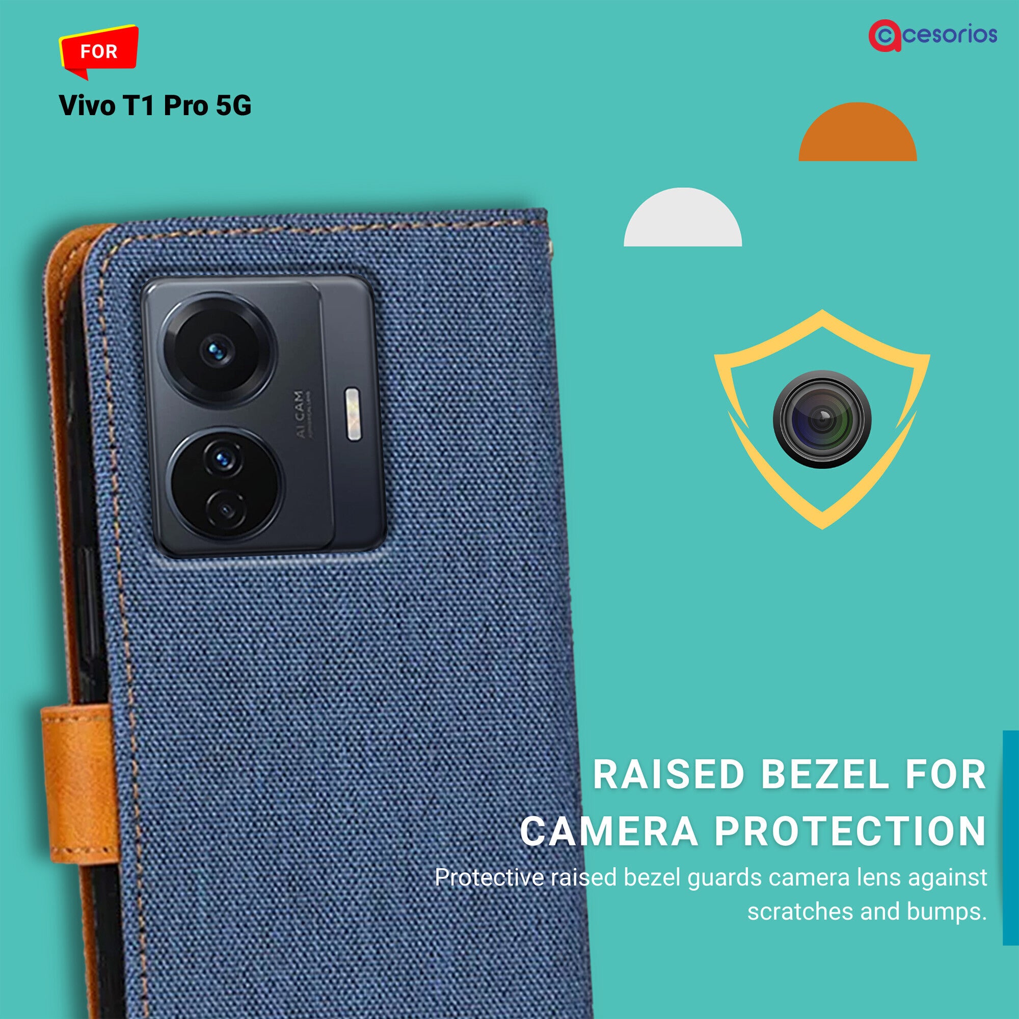 Accesorios Vivo T1 Pro 5G denim flip cover – Blue – Image 2 #color_blue