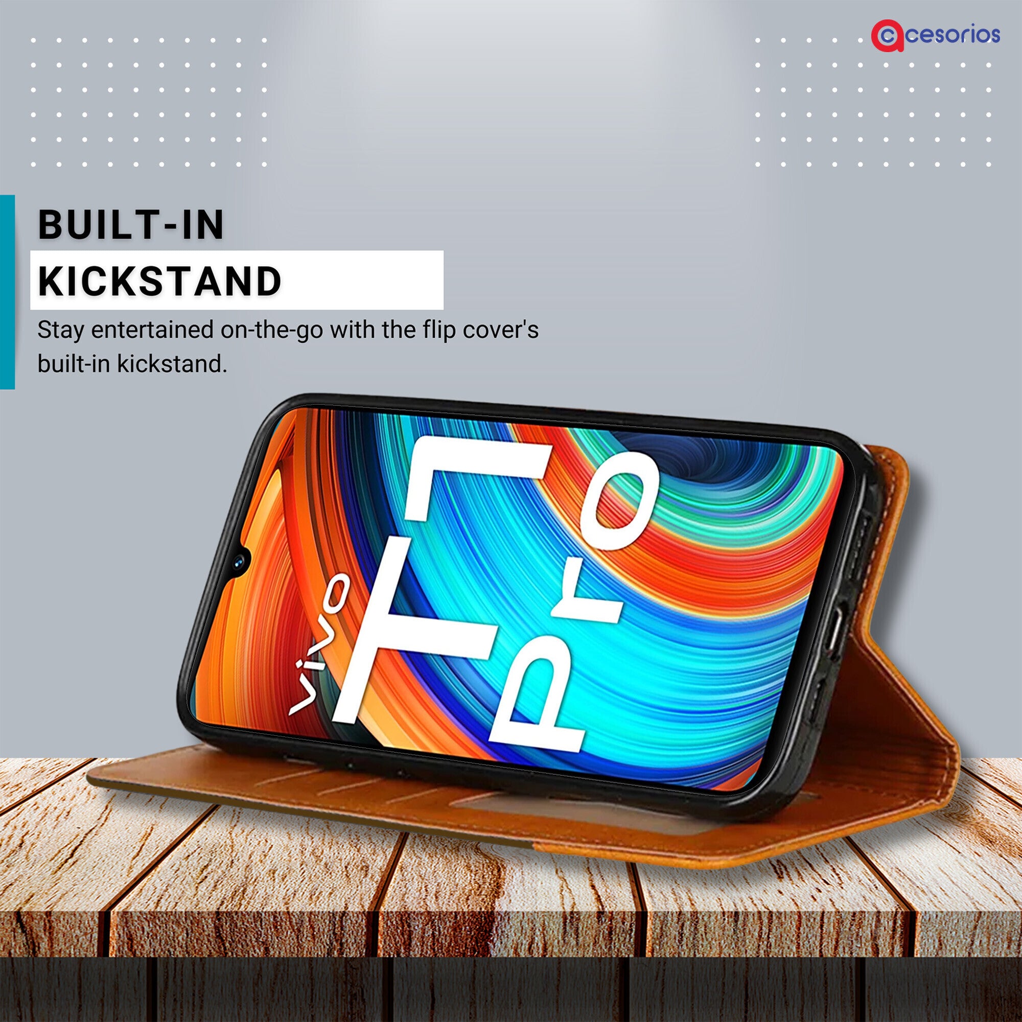 Accesorios Vivo T1 Pro 5G denim flip cover – Dark Brown – Image 4 #color_dark brown
