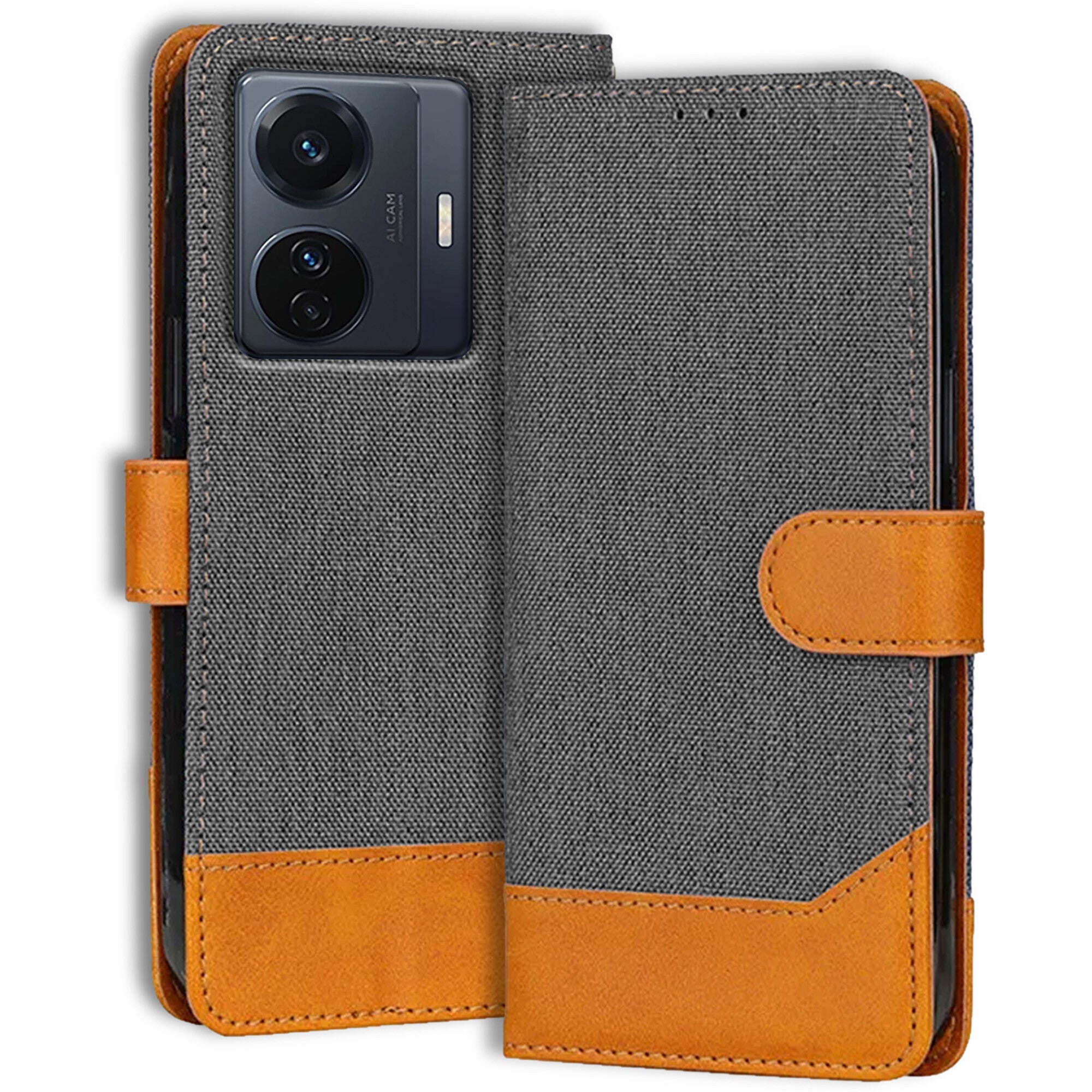 Accesorios Vivo T1 Pro 5G denim flip cover – Grey – Image 1 #color_grey