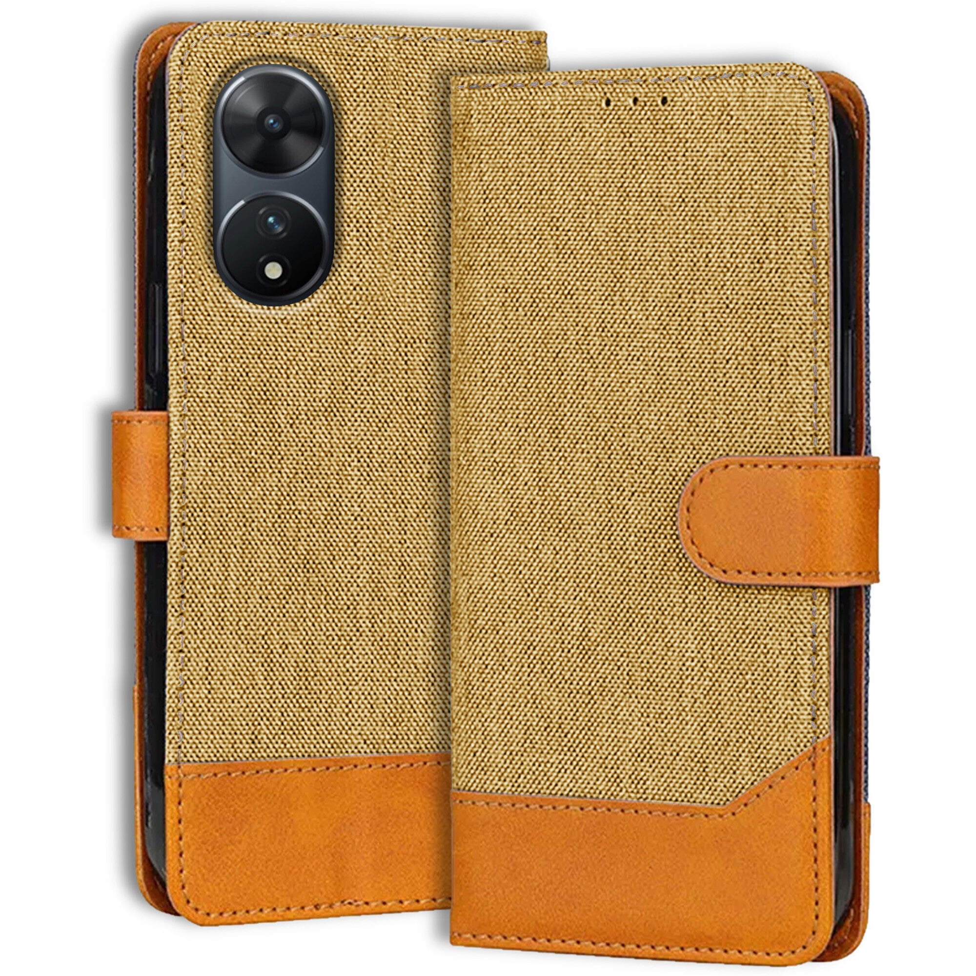 Accesorios Vivo T2 5G denim flip cover – Light Brown – Image 1 #color_light brown