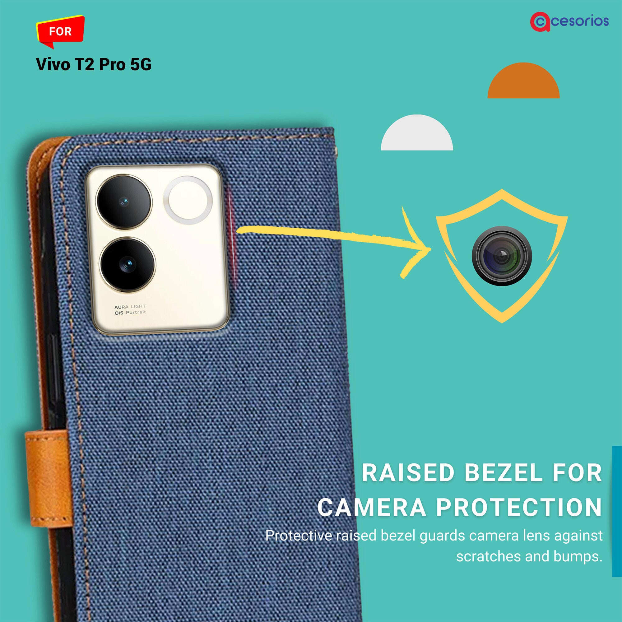 Accesorios Vivo T2 Pro 5G denim flip cover – Blue – Image 2 #color_blue