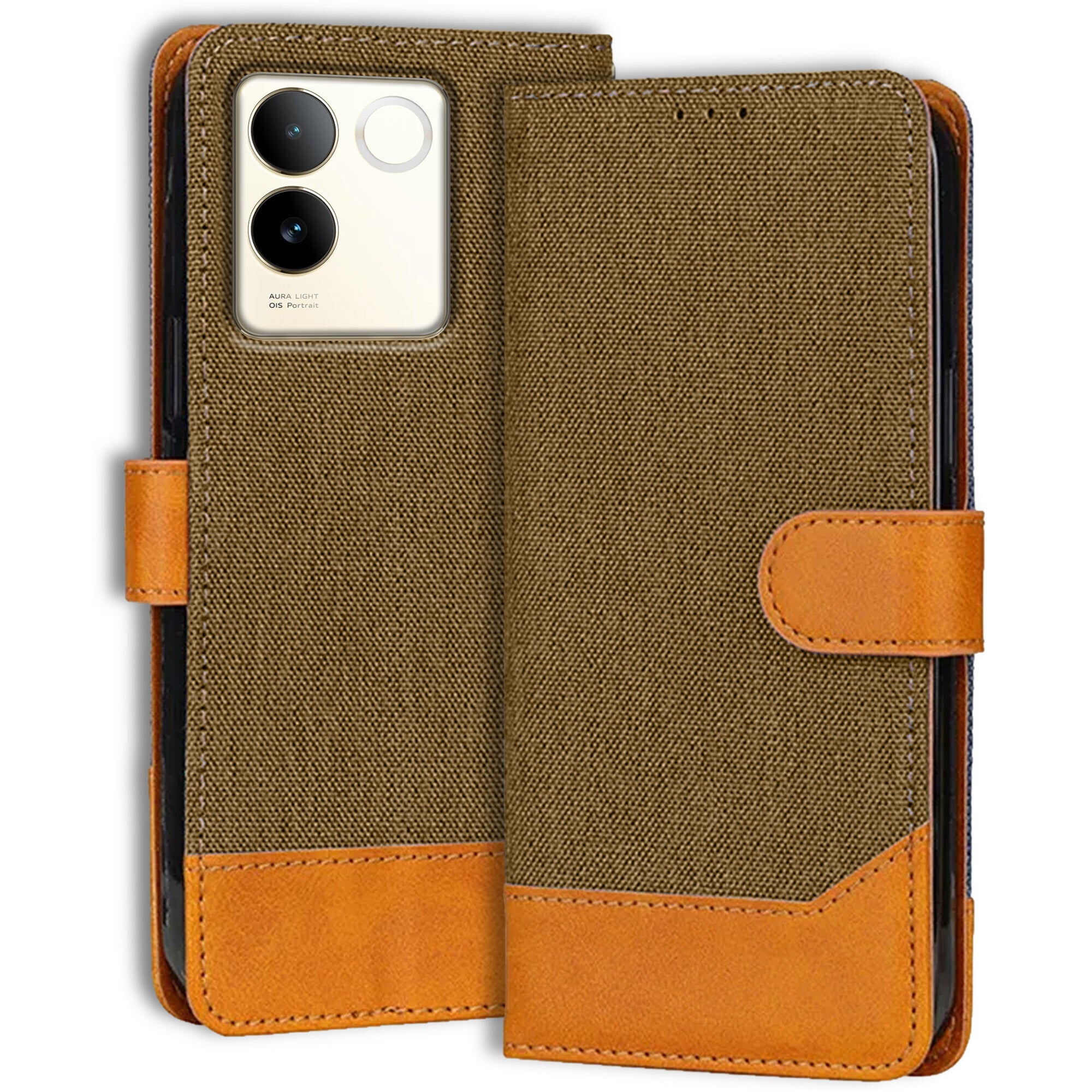 Accesorios Vivo T2 Pro 5G denim flip cover – Dark Brown – Image 1 #color_dark brown