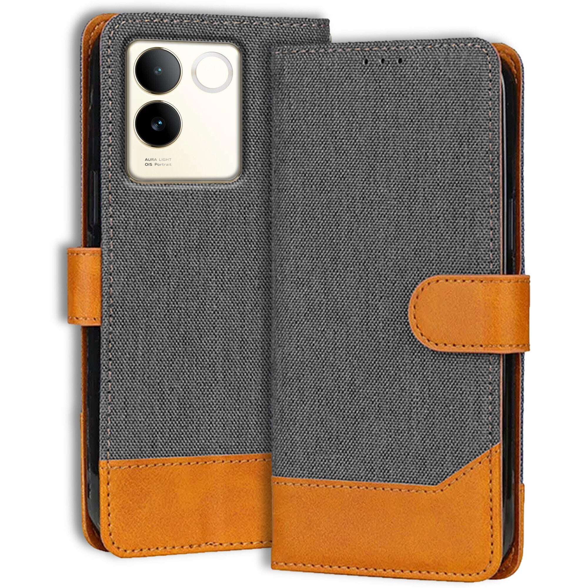Accesorios Vivo T2 Pro 5G denim flip cover – Grey – Image 1 #color_grey