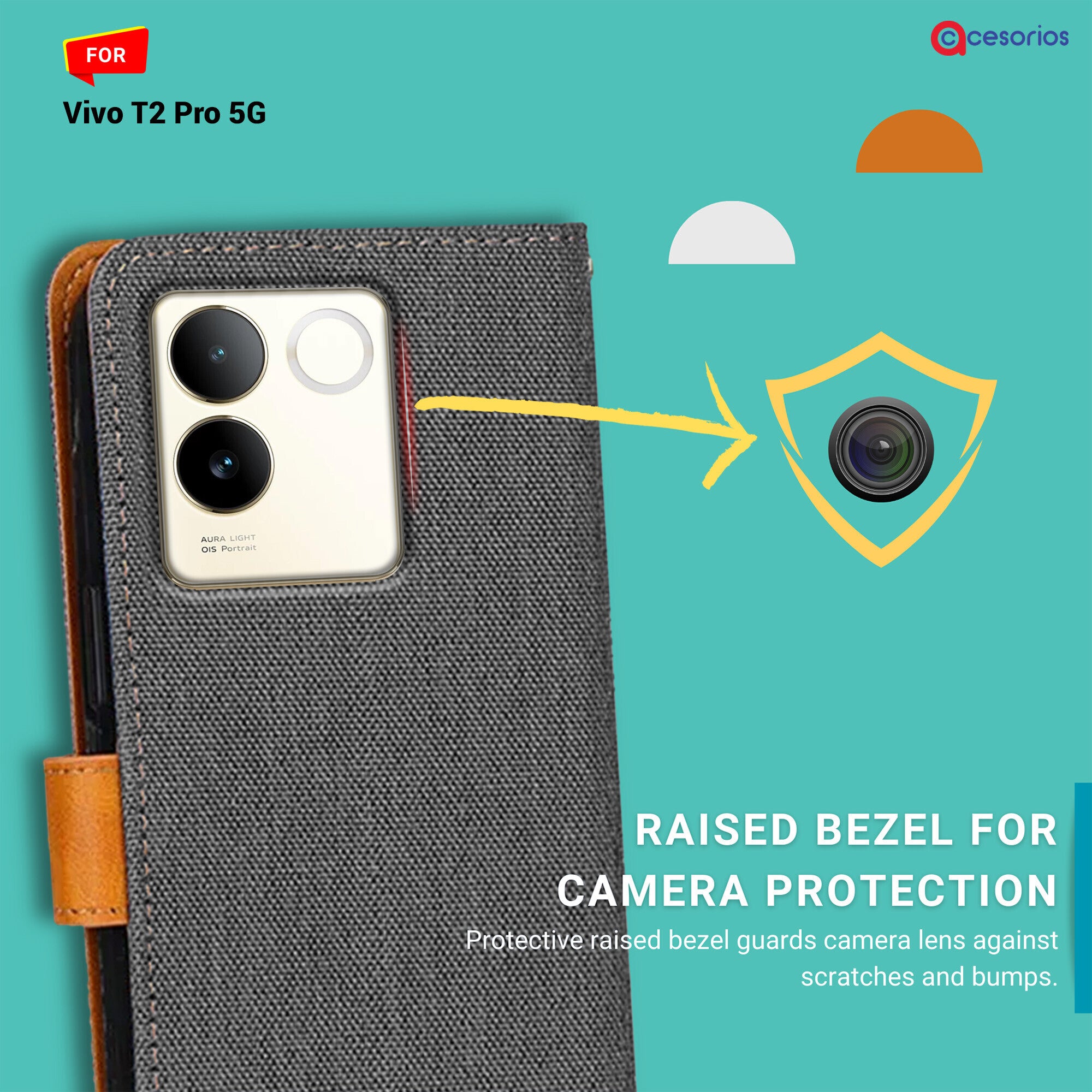 Accesorios Vivo T2 Pro 5G denim flip cover – Grey – Image 2 #color_grey