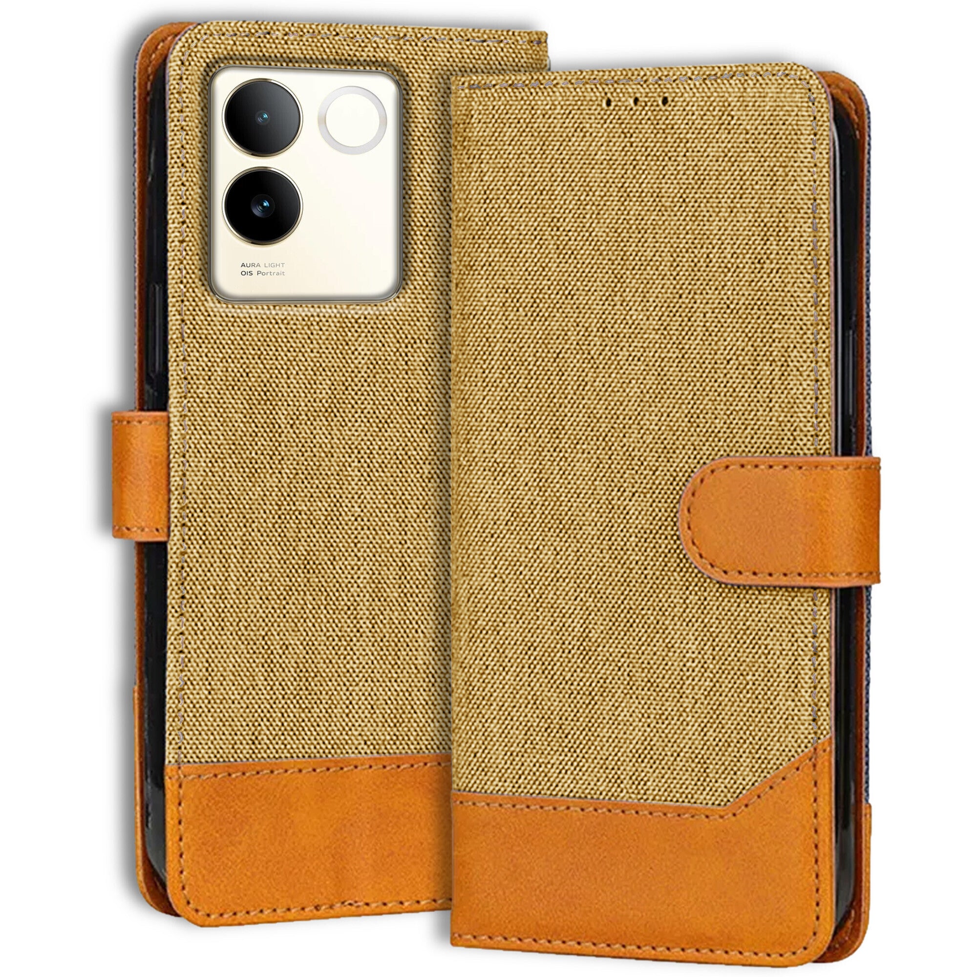 Accesorios Vivo T2 Pro 5G denim flip cover – Light Brown – Image 1 #color_light brown