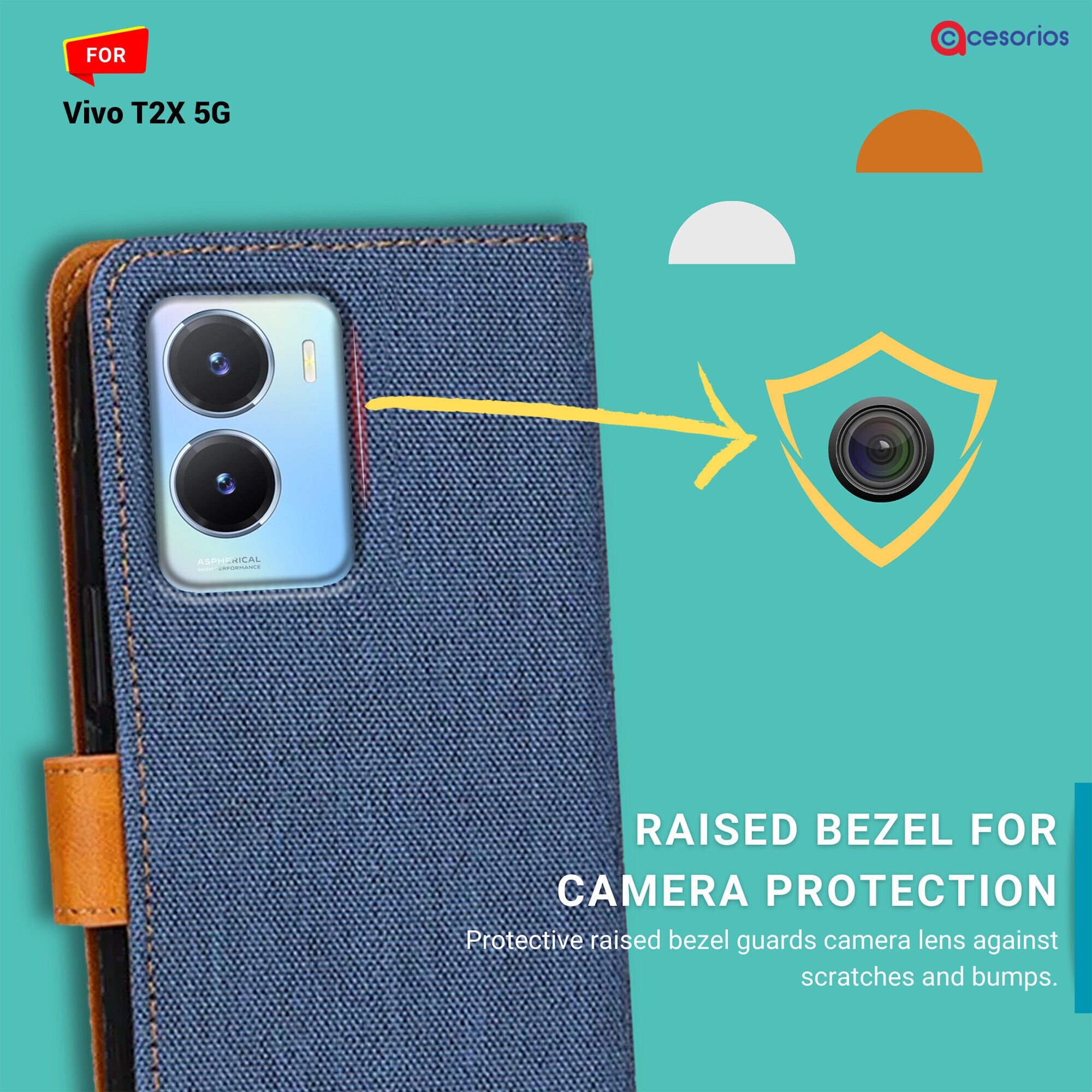 Accesorios Vivo T2X 5G denim flip cover – Blue – Image 2 #color_blue