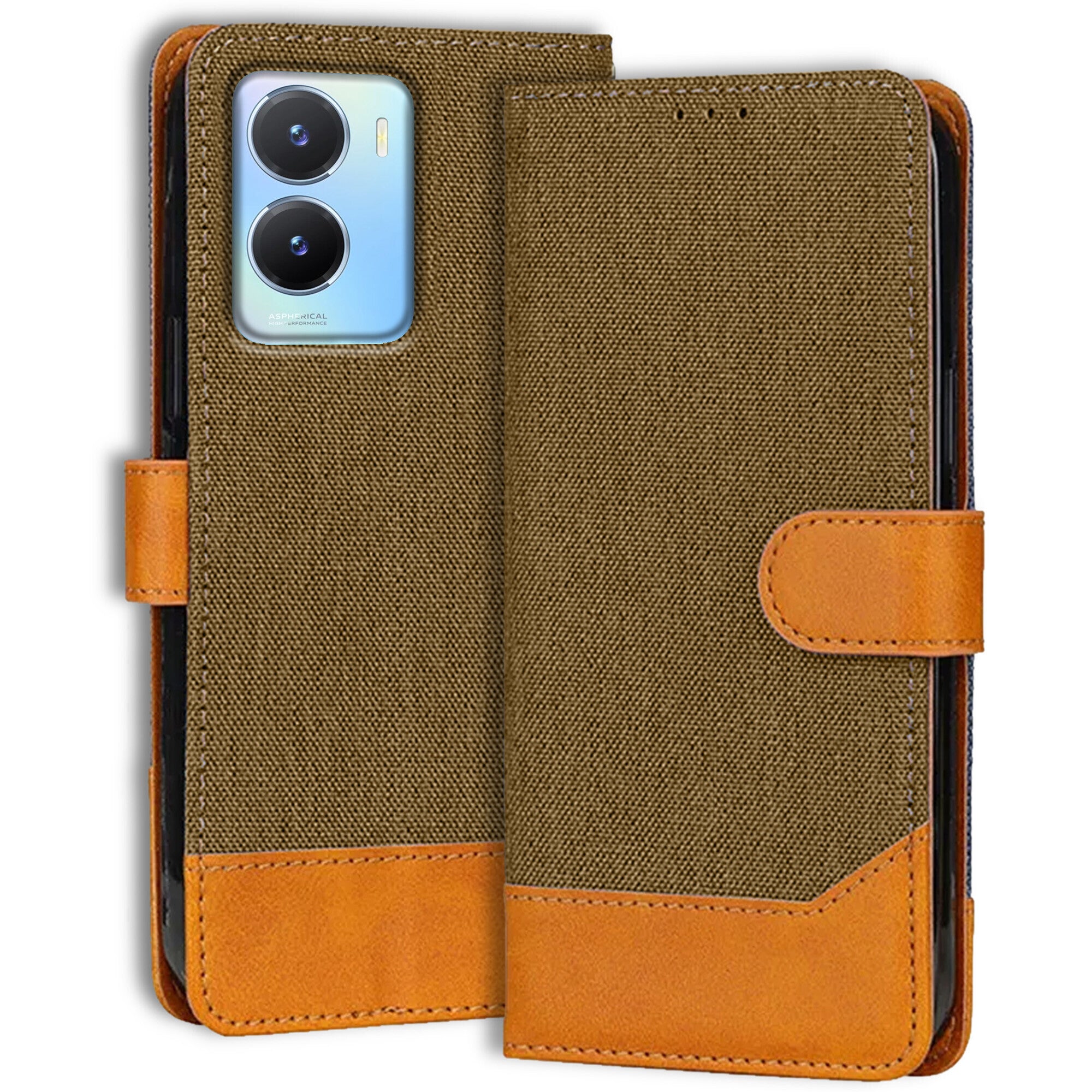 Accesorios Vivo T2X 5G denim flip cover – Dark Brown – Image 1 #color_dark brown