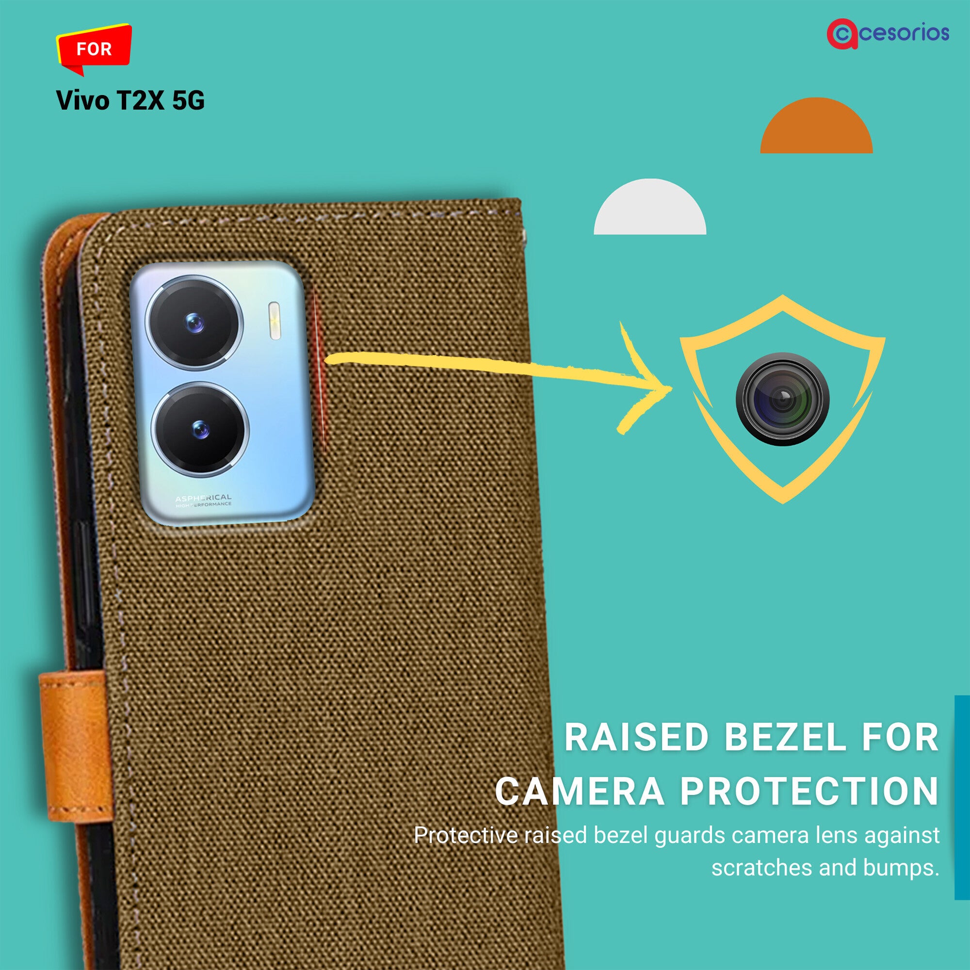 Accesorios Vivo T2X 5G denim flip cover – Dark Brown – Image 2 #color_dark brown