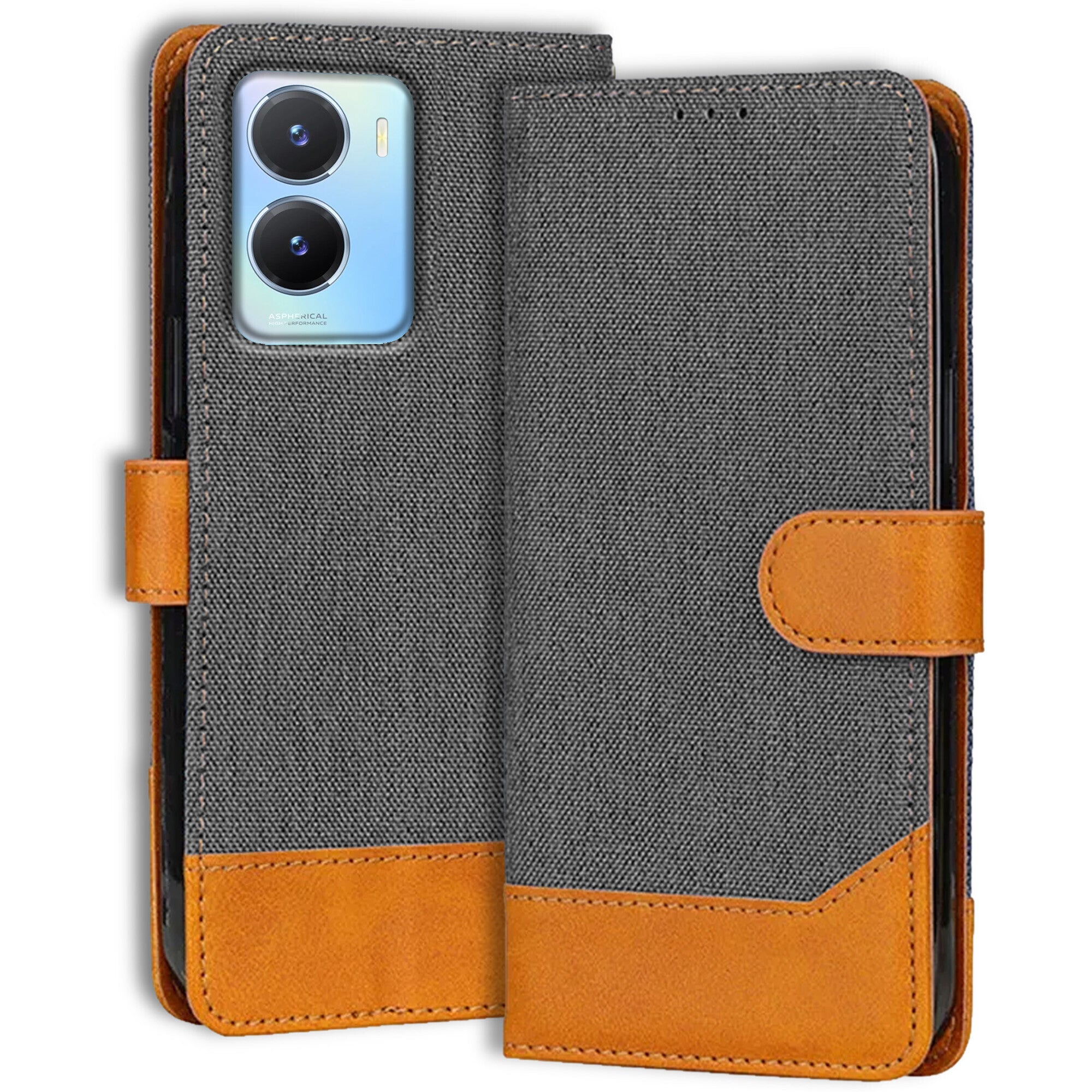 Accesorios Vivo T2X 5G denim flip cover – Grey – Image 1 #color_grey