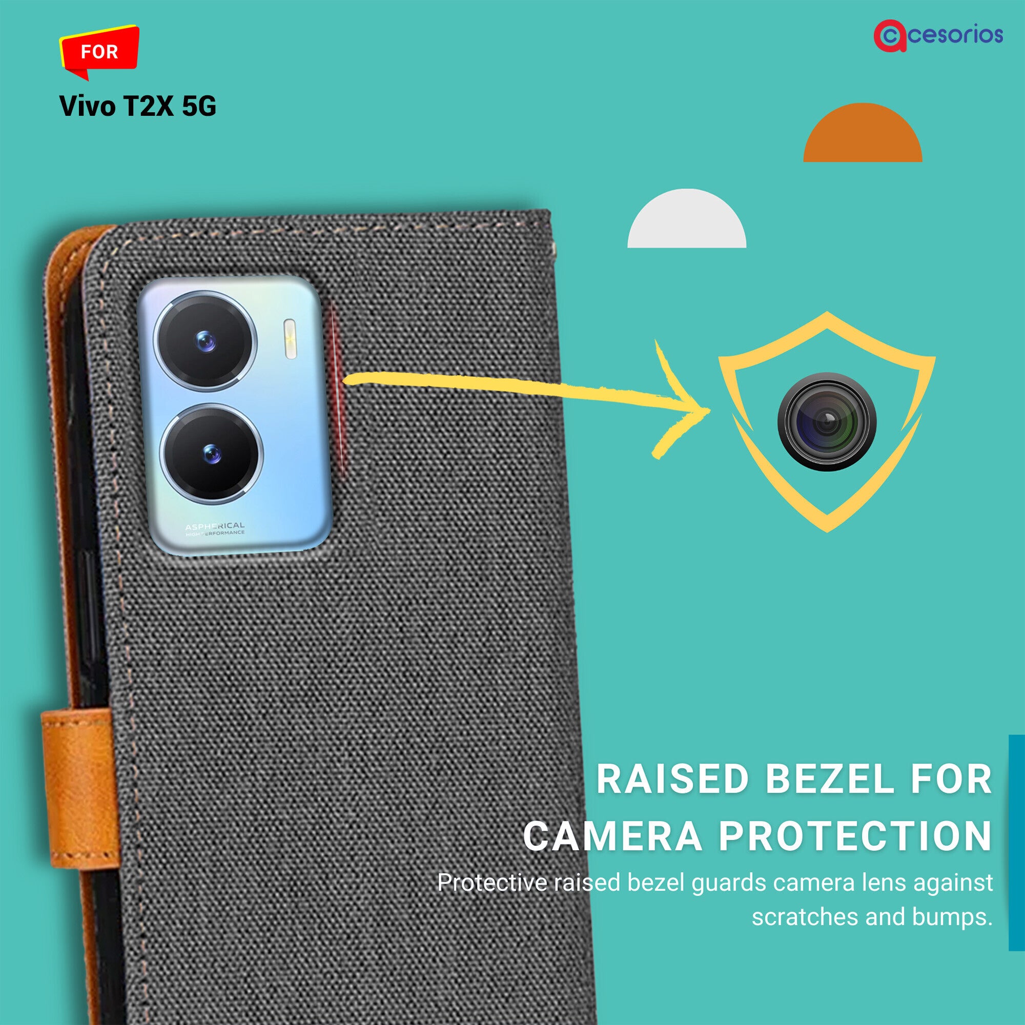 Accesorios Vivo T2X 5G denim flip cover – Grey – Image 2 #color_grey