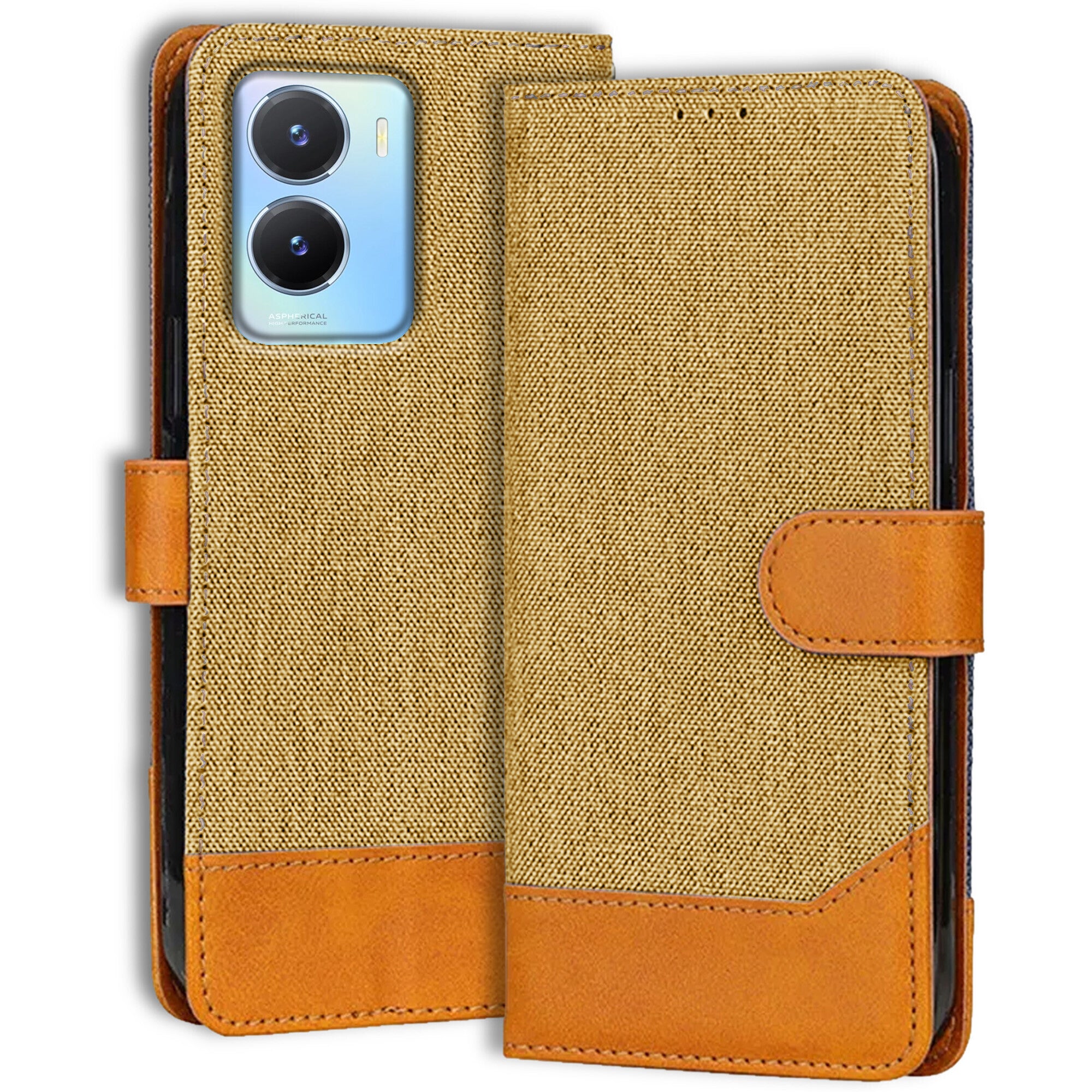 Accesorios Vivo T2X 5G denim flip cover – Light Brown – Image 1 #color_light brown