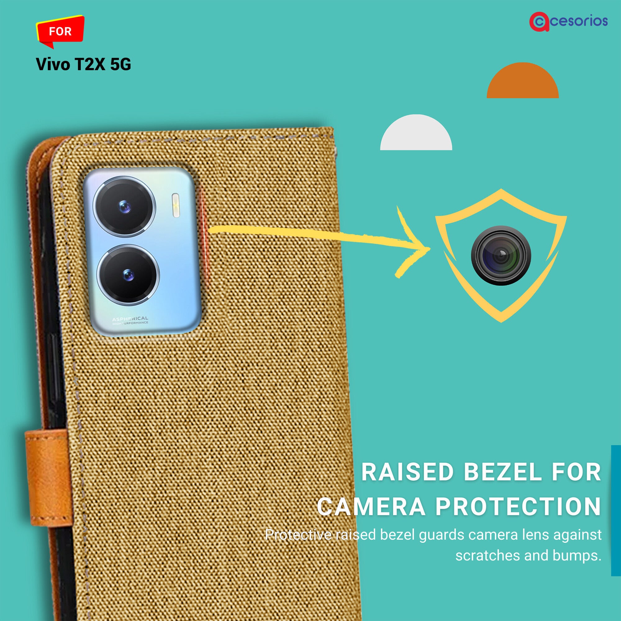 Accesorios Vivo T2X 5G denim flip cover – Light Brown – Image 2 #color_light brown