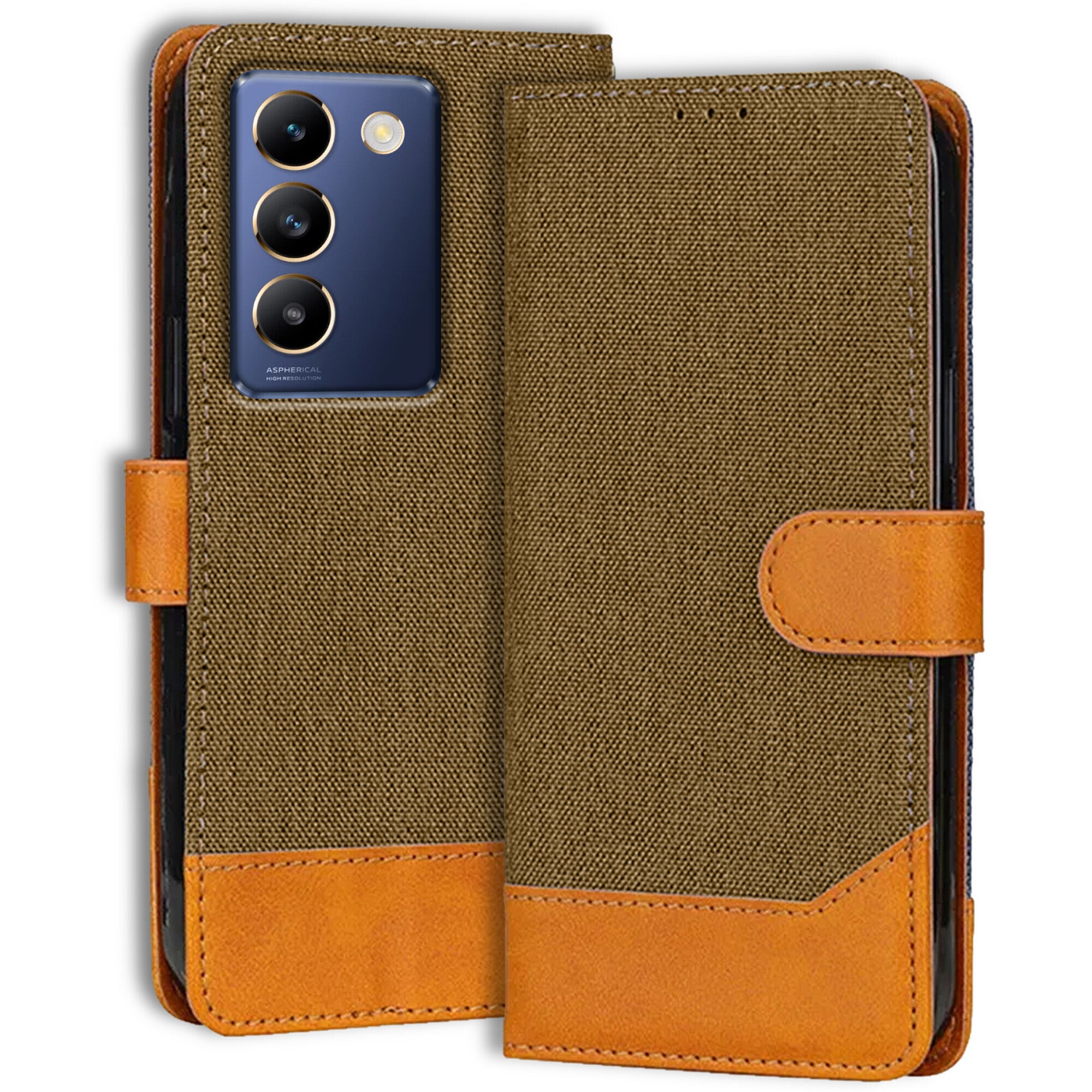 Accesorios Vivo T3 5G denim flip cover – Dark Brown – Image 1 #color_dark brown