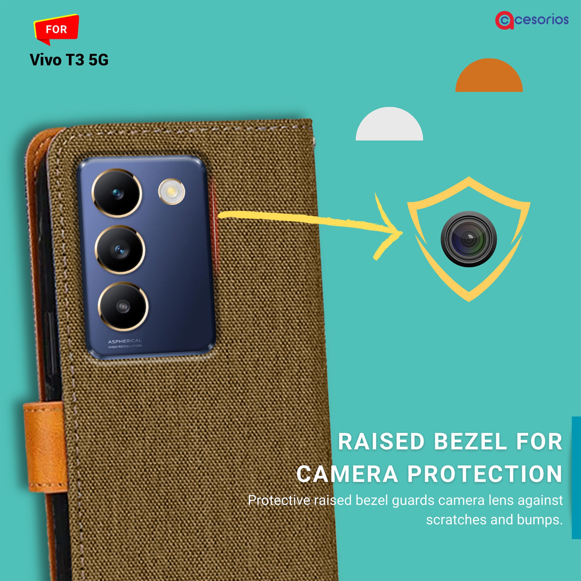 Accesorios Vivo T3 5G denim flip cover – Dark Brown – Image 2 #color_dark brown