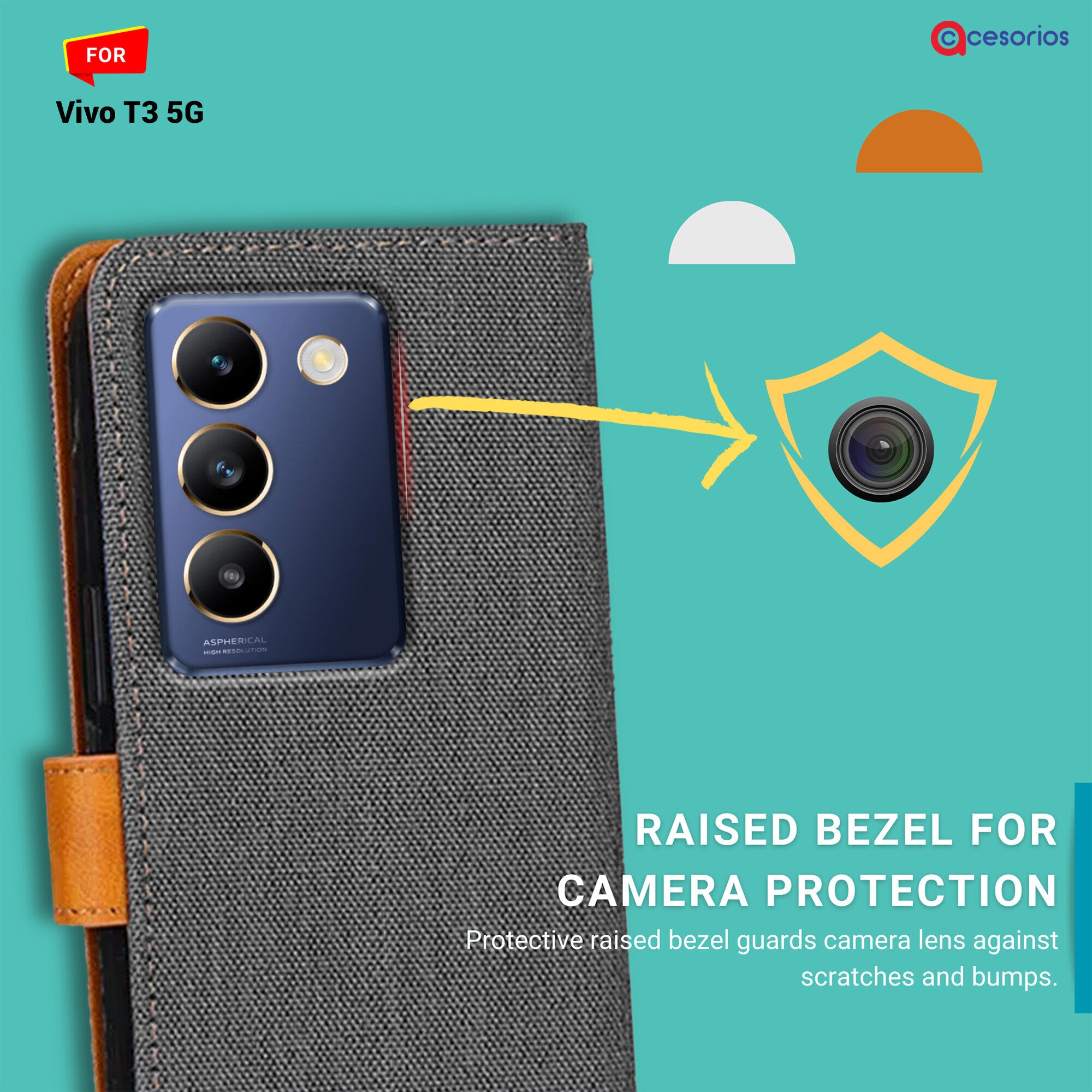 Accesorios Vivo T3 5G denim flip cover – Grey – Image 2 #color_grey