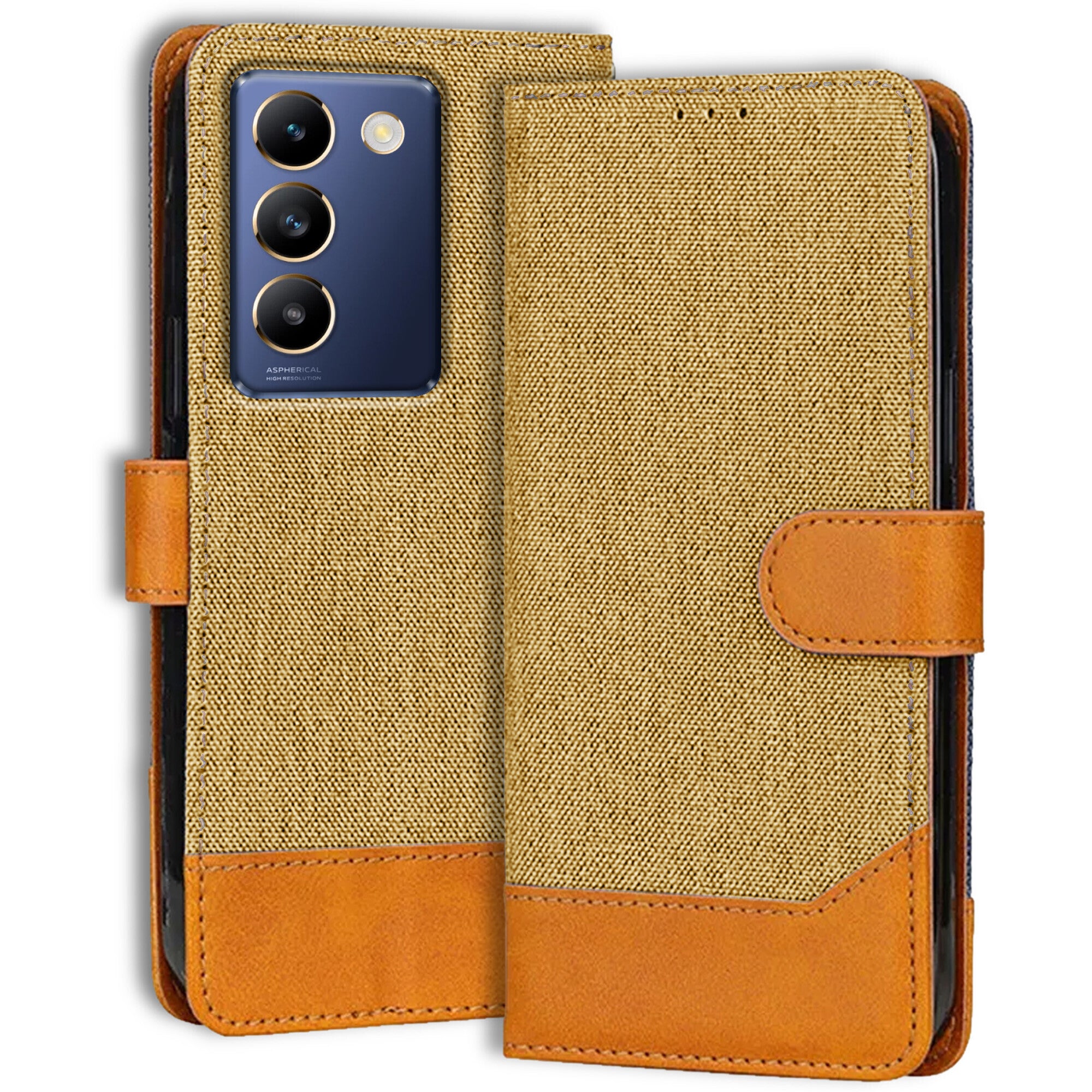 Accesorios Vivo T3 5G denim flip cover – Light Brown – Image 1 #color_light brown