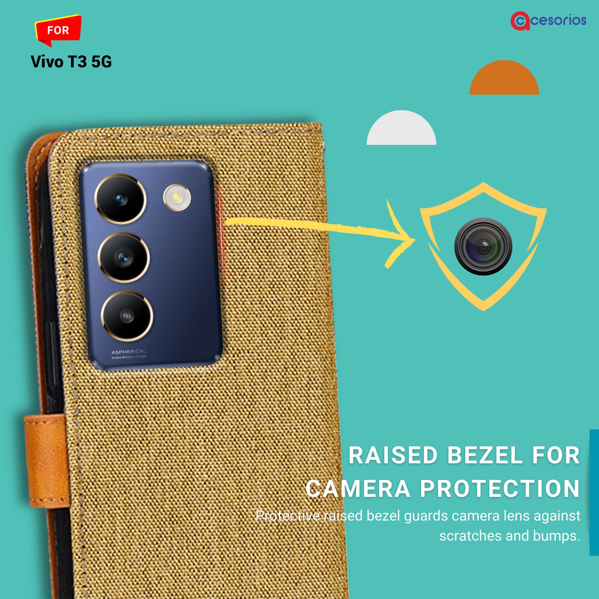 Accesorios Vivo T3 5G denim flip cover – Light Brown – Image 2 #color_light brown