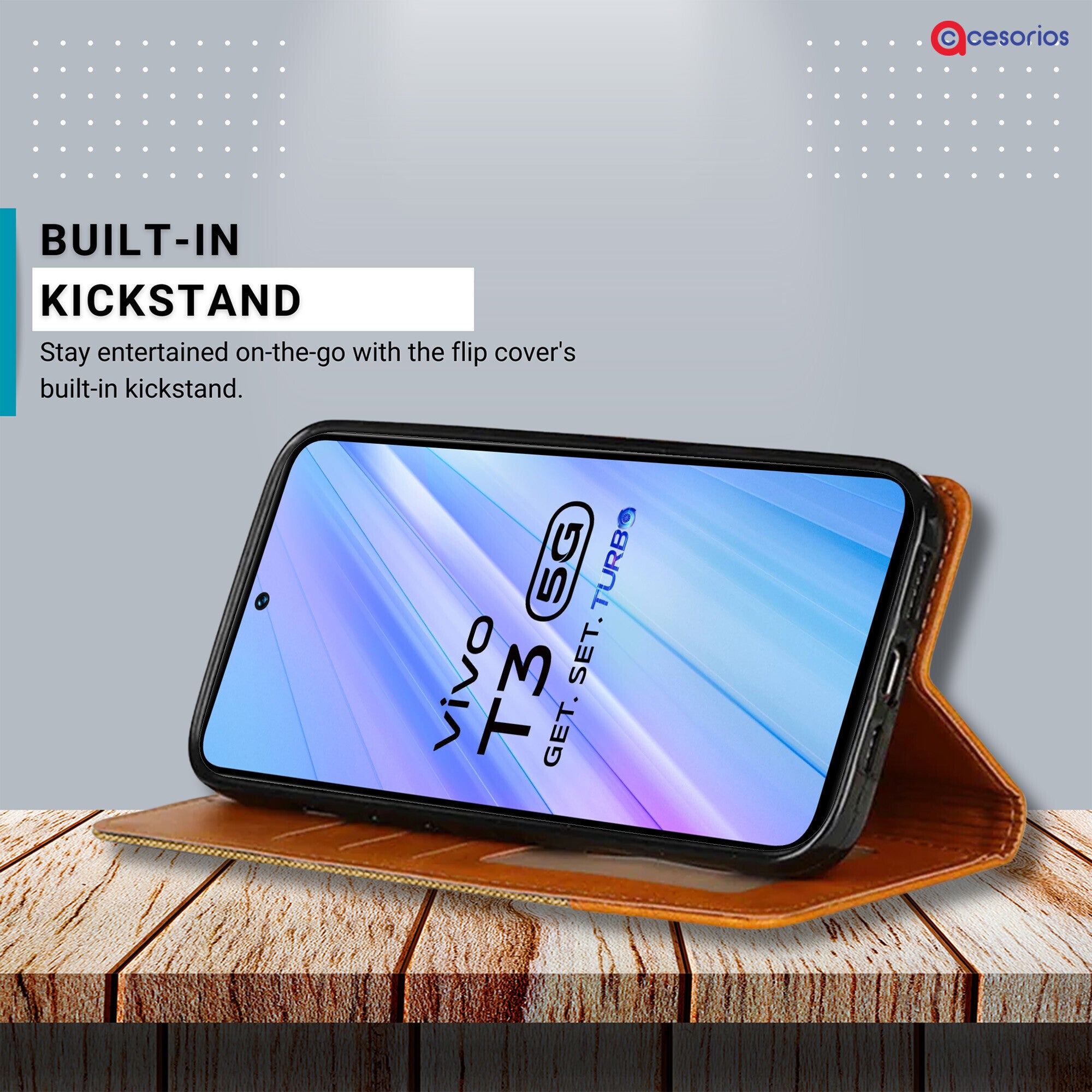 Accesorios Vivo T3 5G denim flip cover – Light Brown – Image 4 #color_light brown