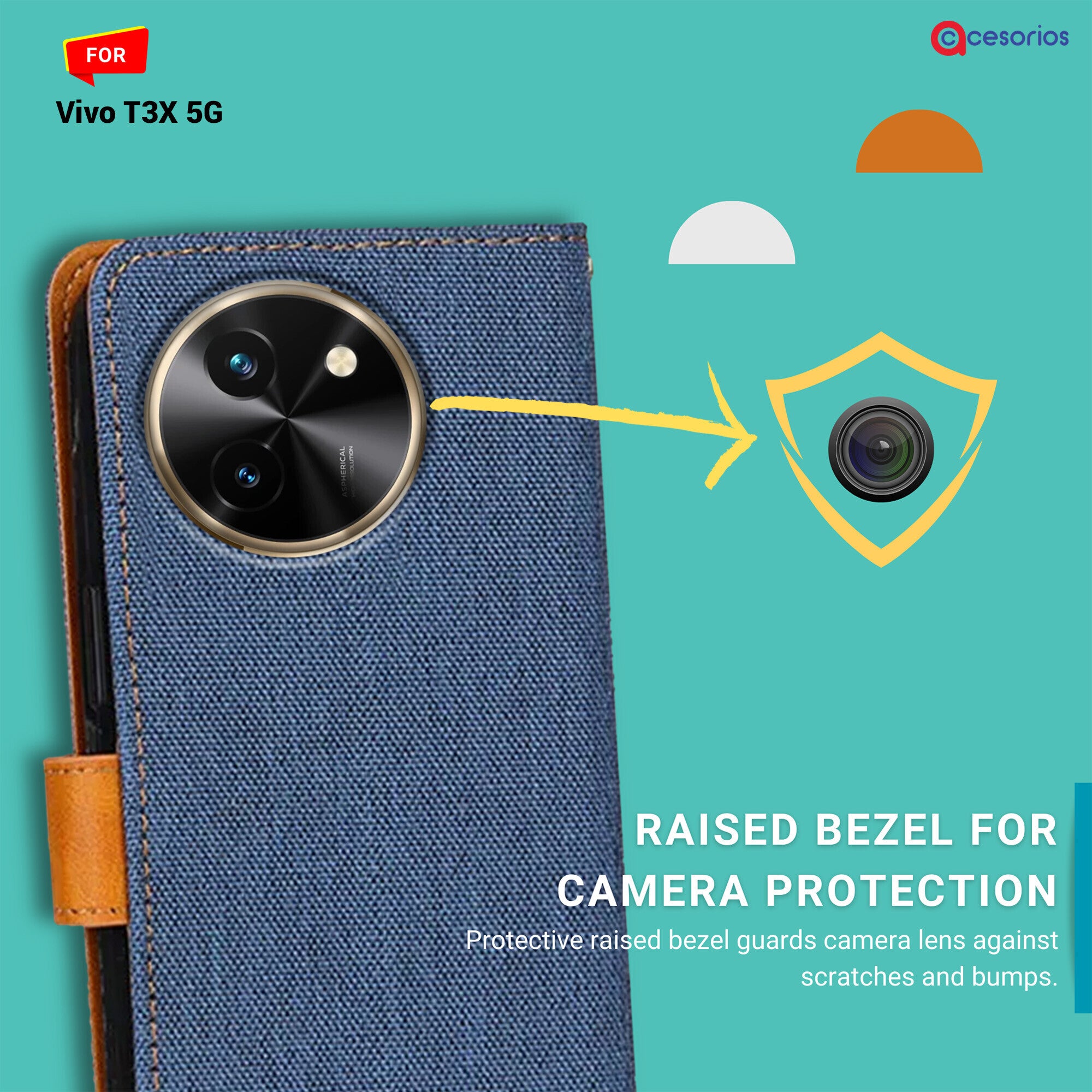 Accesorios Vivo T3X 5G denim flip cover – Blue – Image 2 #color_blue
