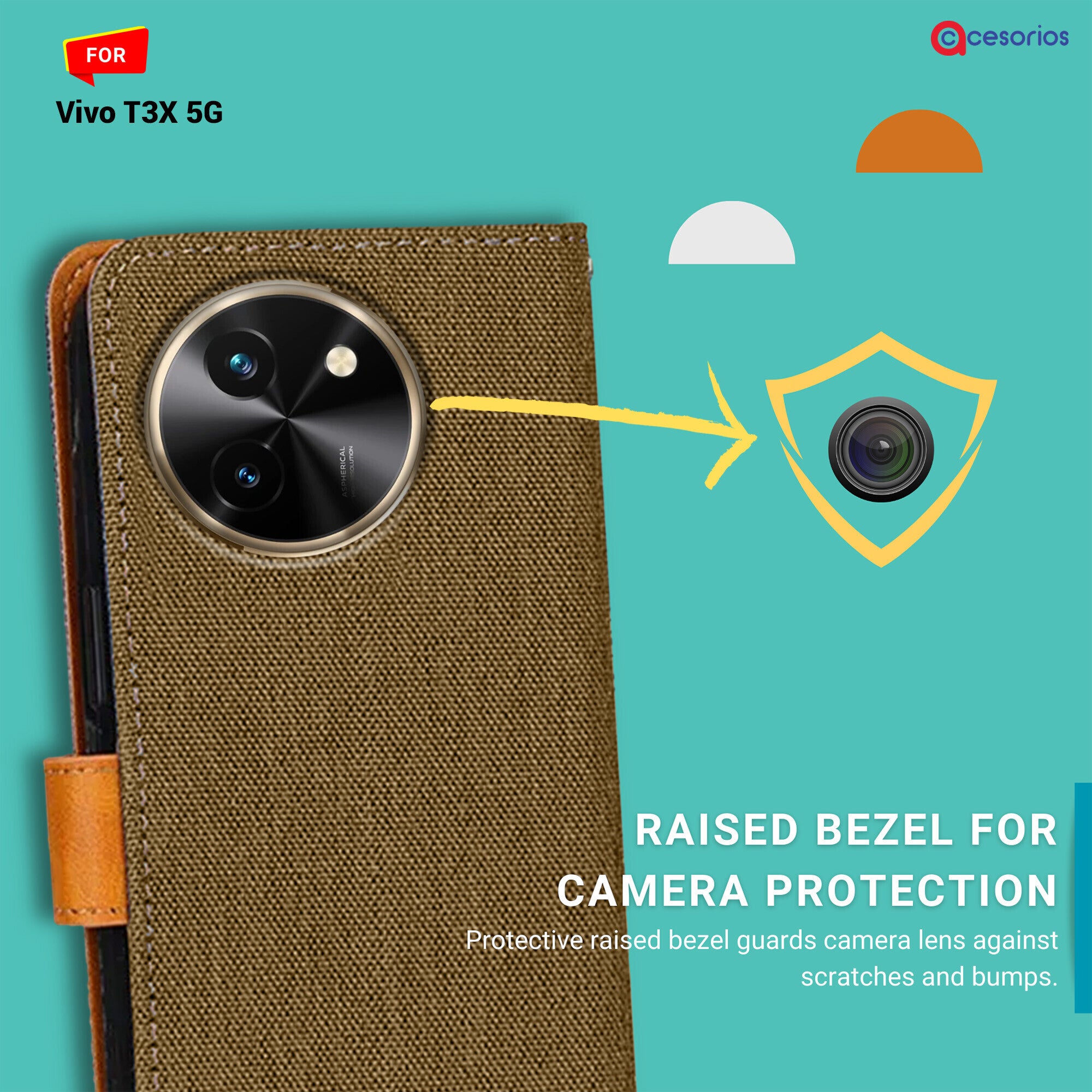 Accesorios Vivo T3X 5G denim flip cover – Dark Brown – Image 2 #color_dark brown