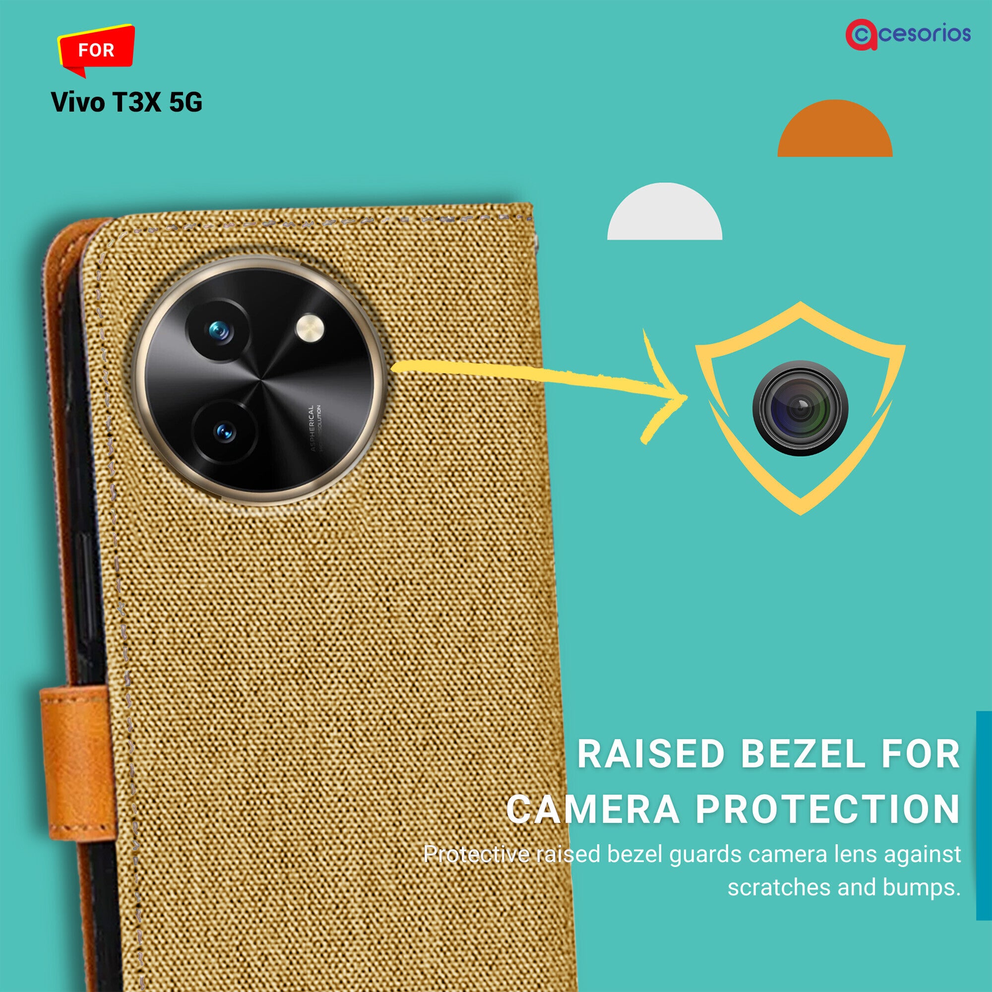 Accesorios Vivo T3X 5G denim flip cover – Light Brown – Image 2 #color_light brown