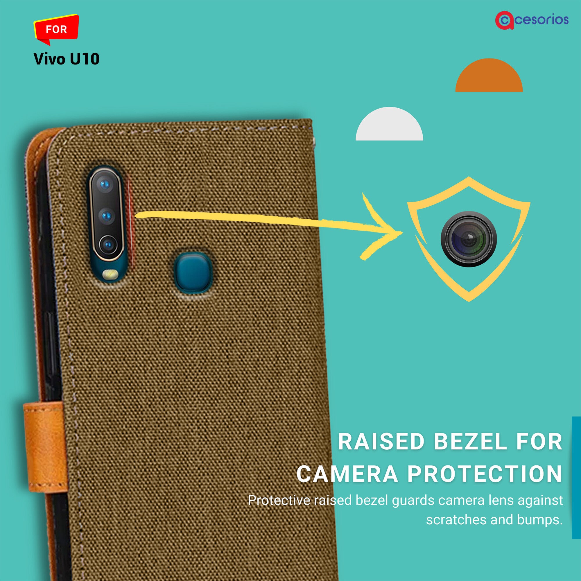 Accesorios Vivo U10 denim flip cover – Dark Brown – Image 2 #color_dark brown