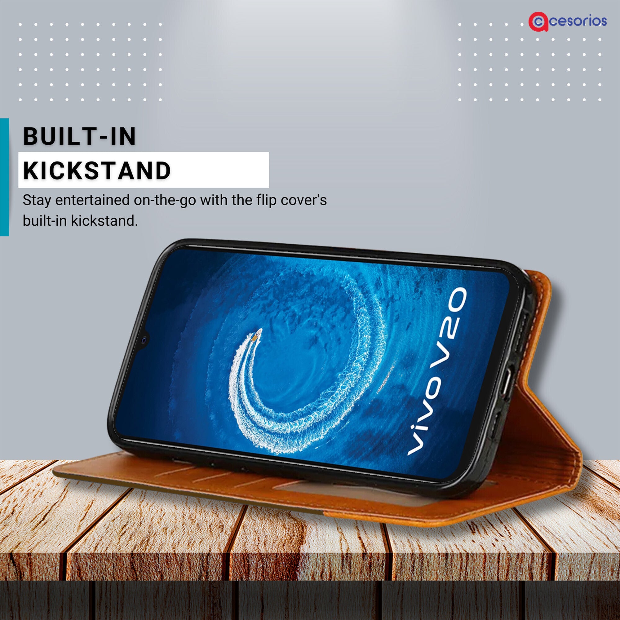 Accesorios Vivo V20 denim flip cover – Dark Brown – Image 4 #color_dark brown