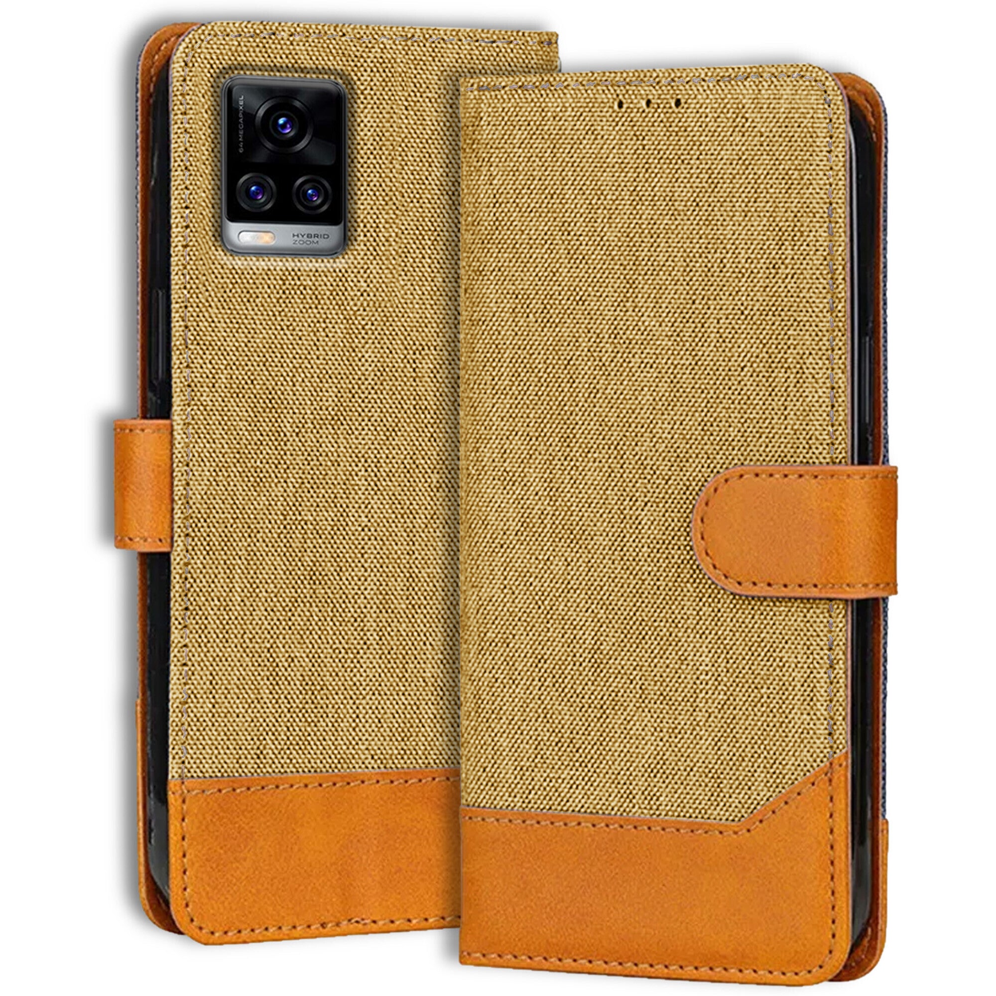 Accesorios Vivo V20 Pro denim flip cover – Light Brown – Image 1 #color_light brown