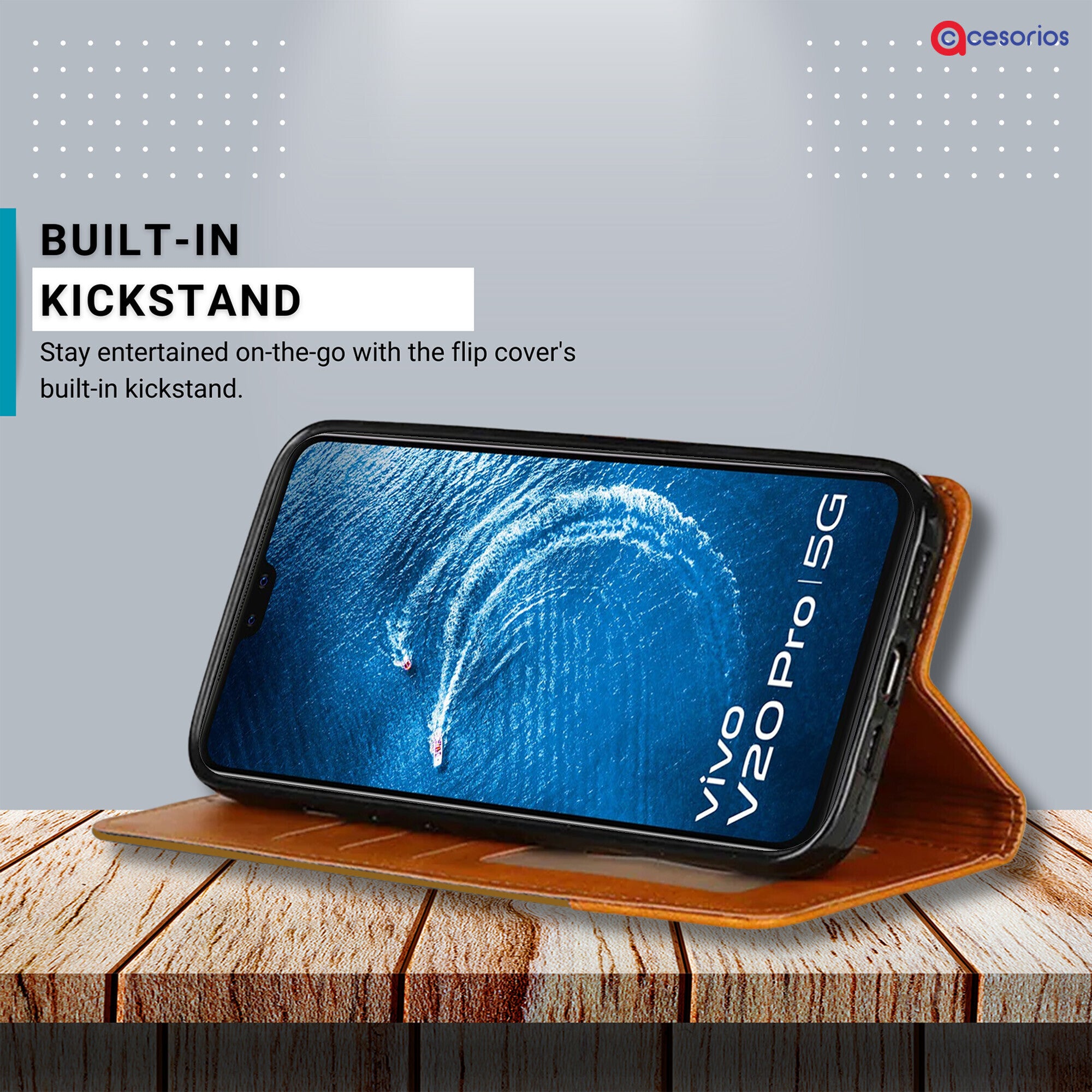Accesorios Vivo V20 Pro denim flip cover – Light Brown – Image 4 #color_light brown