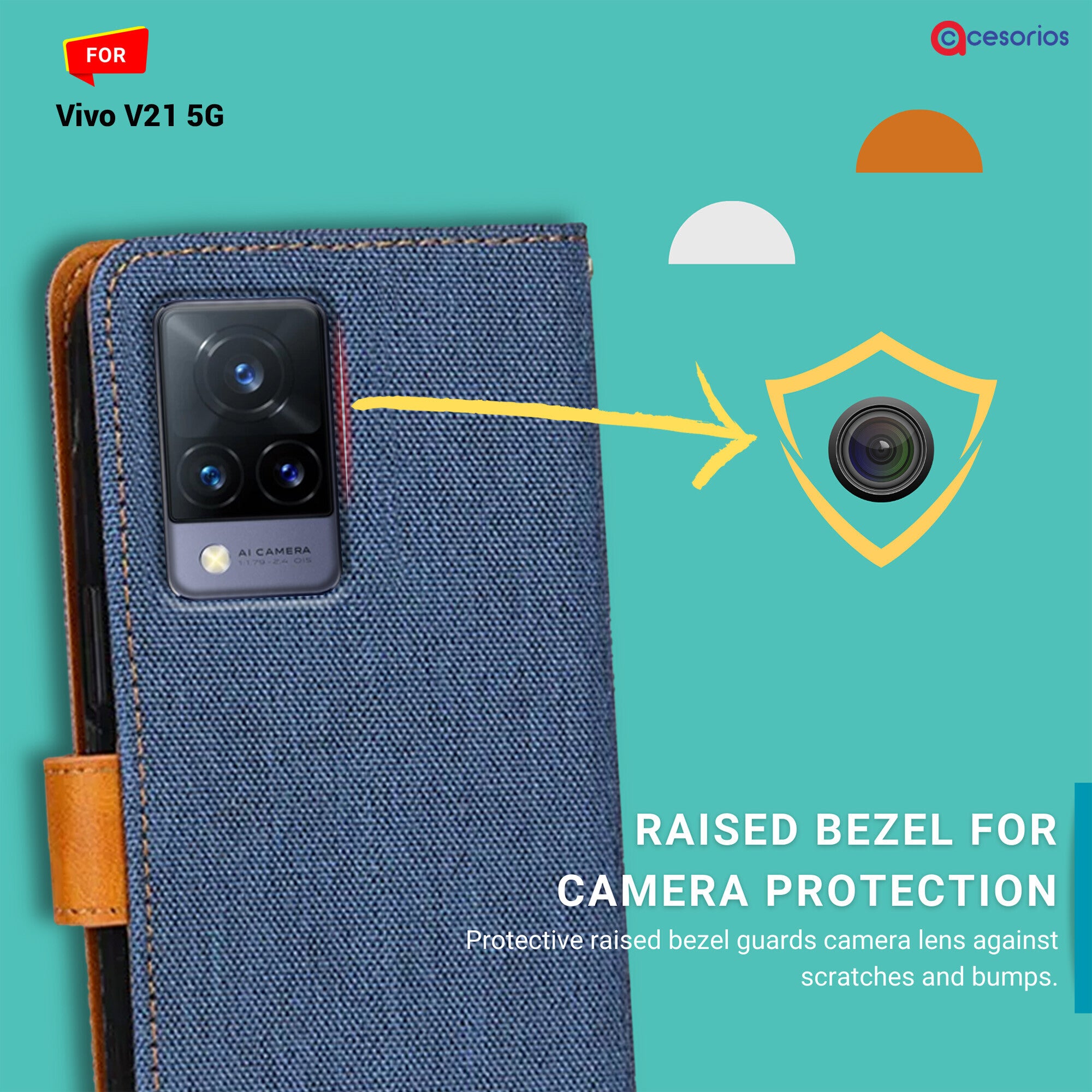 Accesorios Vivo V21 5G denim flip cover – Blue – Image 2 #color_blue