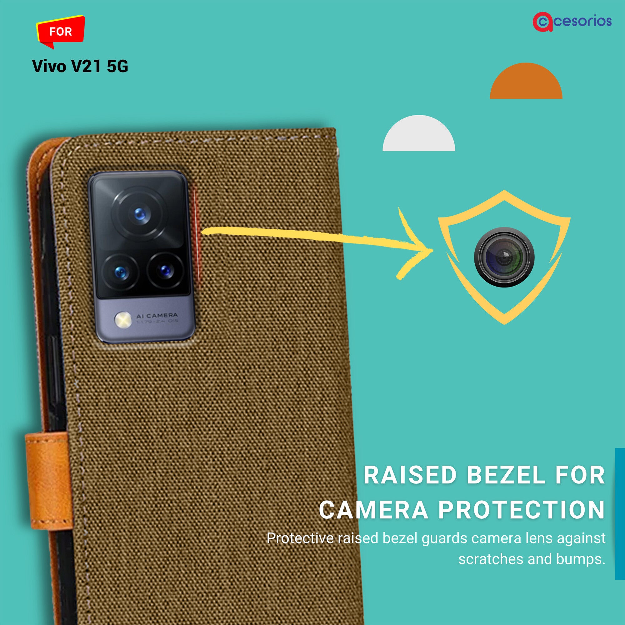 Accesorios Vivo V21 5G denim flip cover – Dark Brown – Image 2 #color_dark brown
