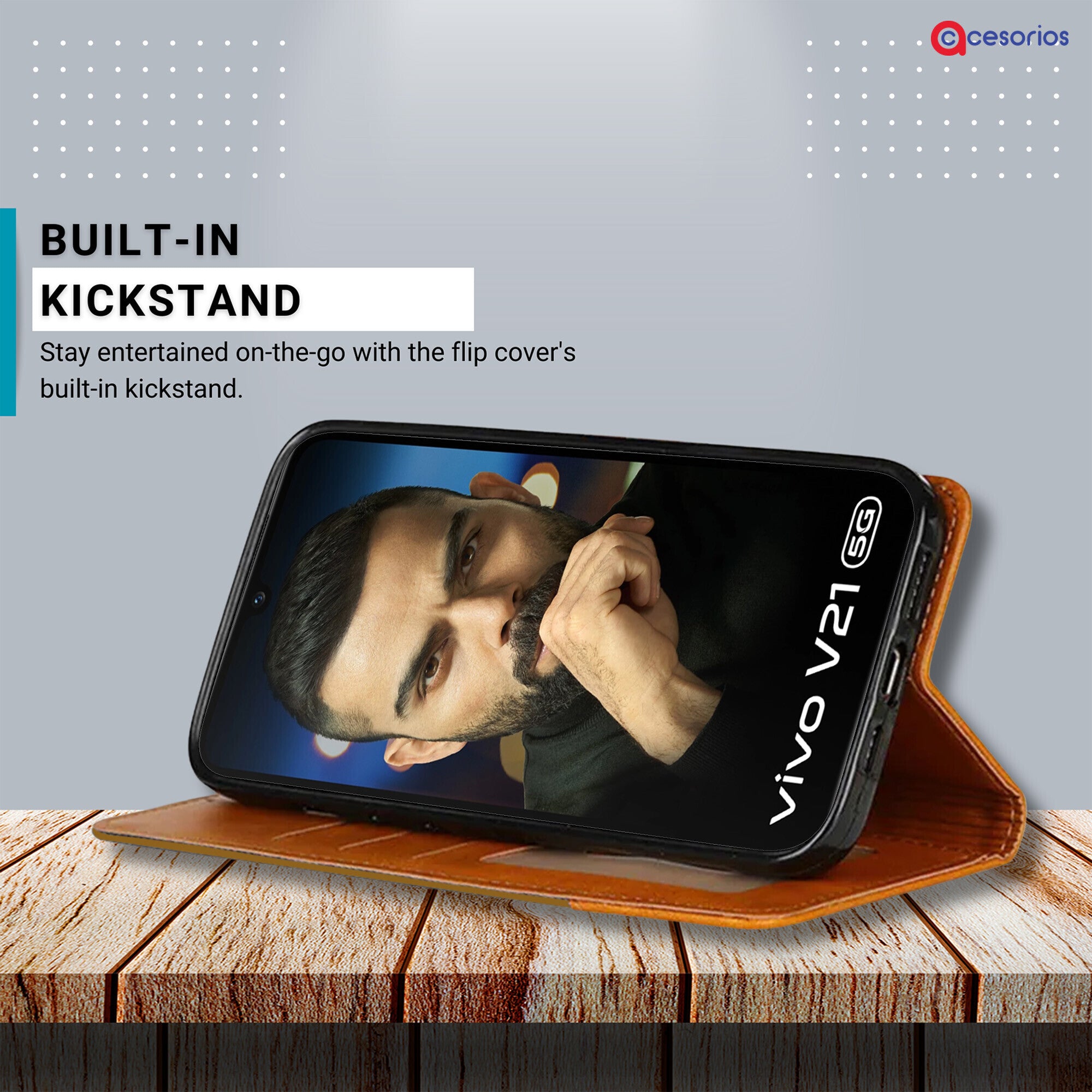 Accesorios Vivo V21 5G denim flip cover – Light Brown – Image 4 #color_light brown