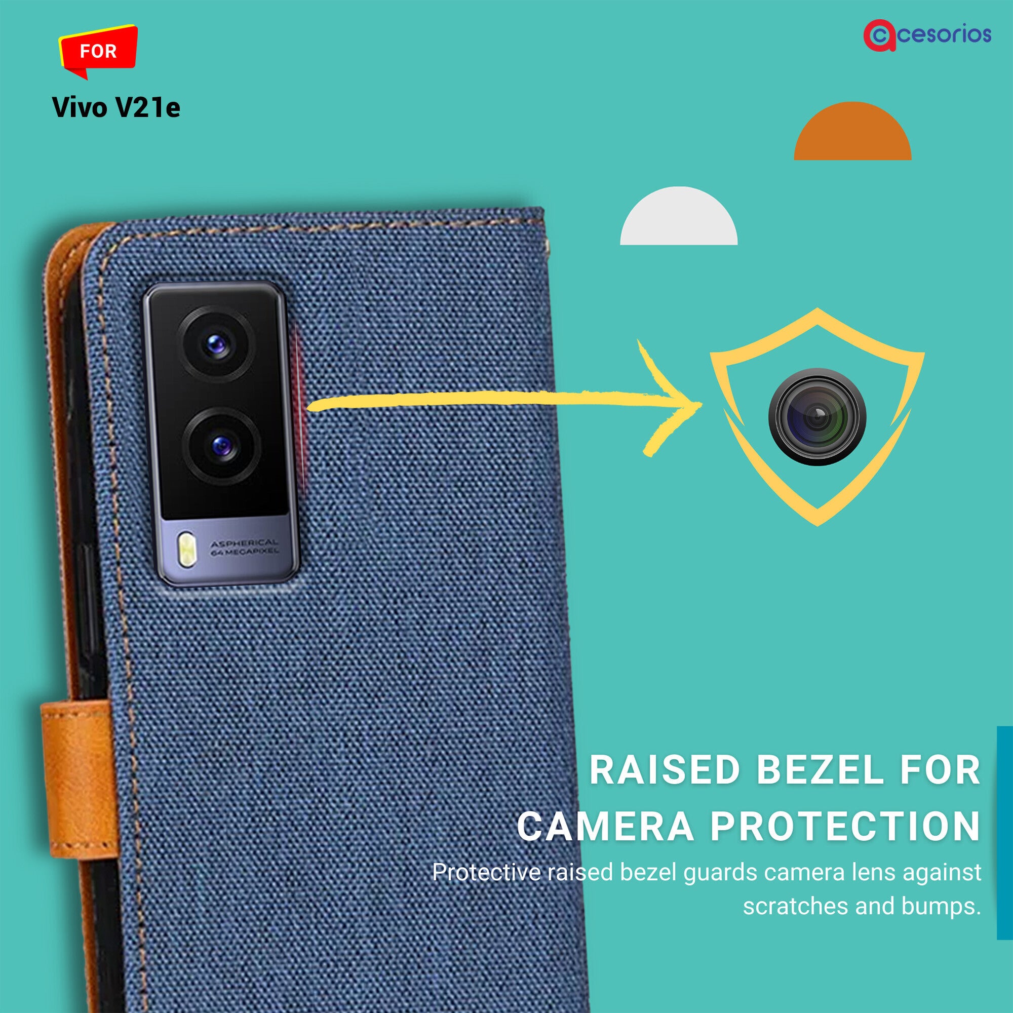 Accesorios Vivo V21E denim flip cover – Blue – Image 2 #color_blue