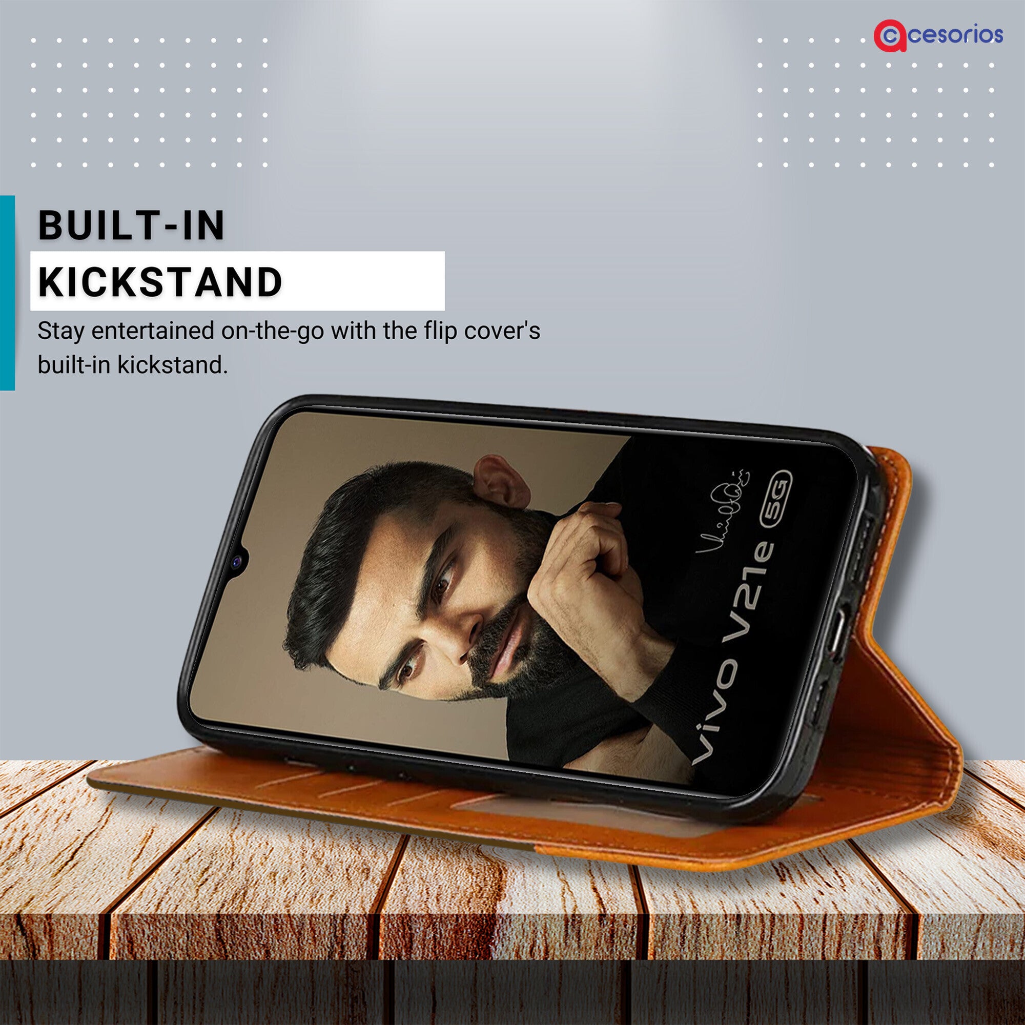 Accesorios Vivo V21E denim flip cover – Dark Brown – Image 4 #color_dark brown