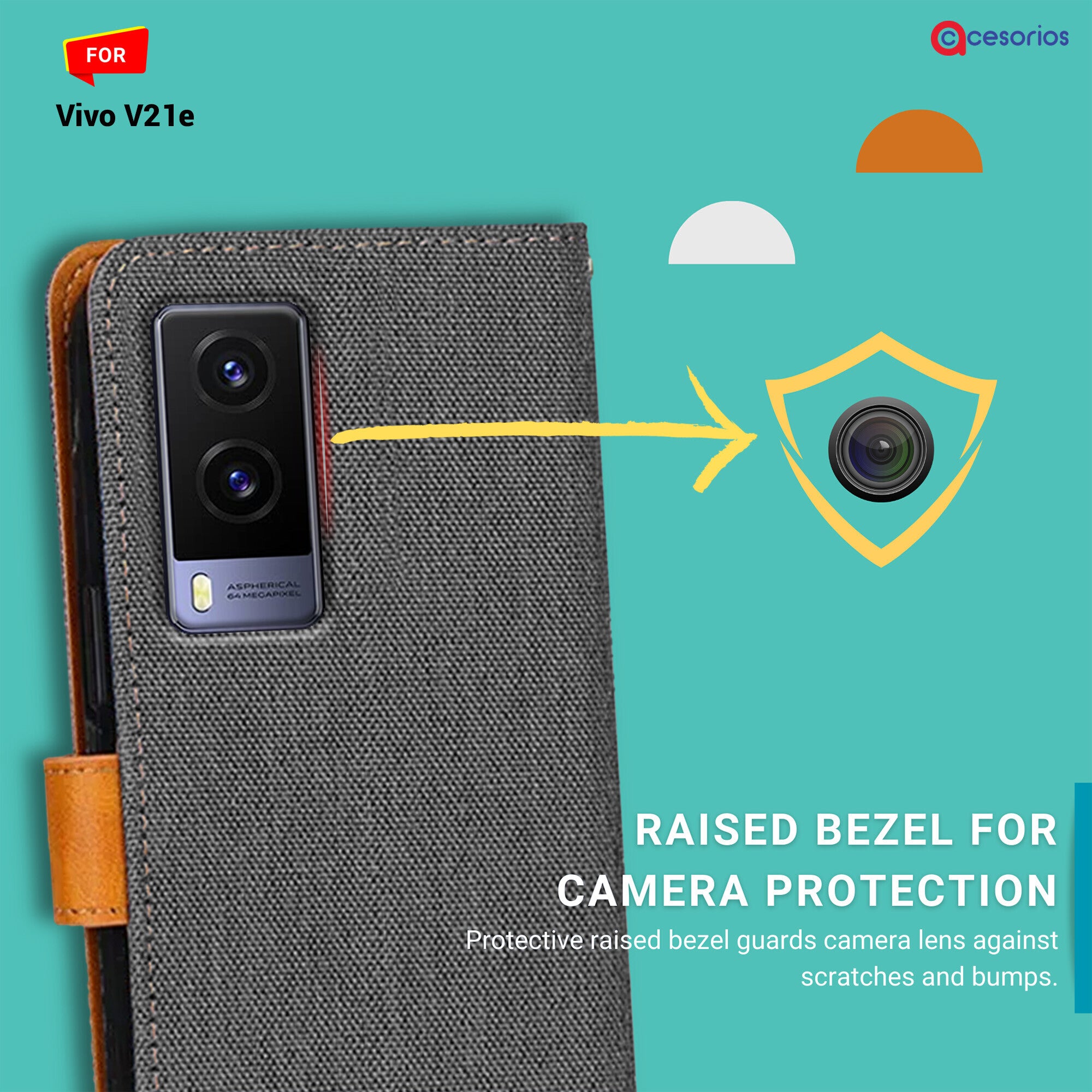 Accesorios Vivo V21E denim flip cover – Grey – Image 2 #color_grey