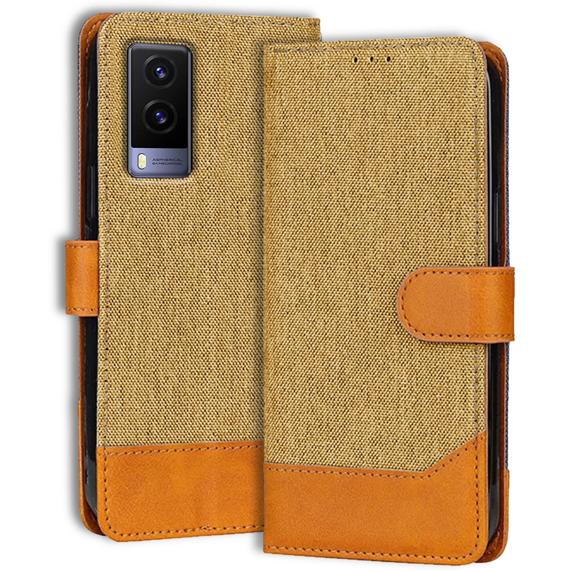 Accesorios Vivo V21E denim flip cover – Light Brown – Image 1 #color_light brown