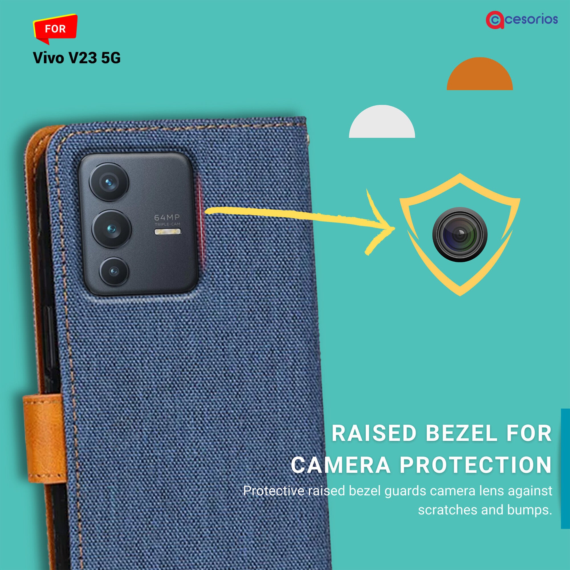 Accesorios Vivo V23 5G denim flip cover – Blue – Image 2 #color_blue