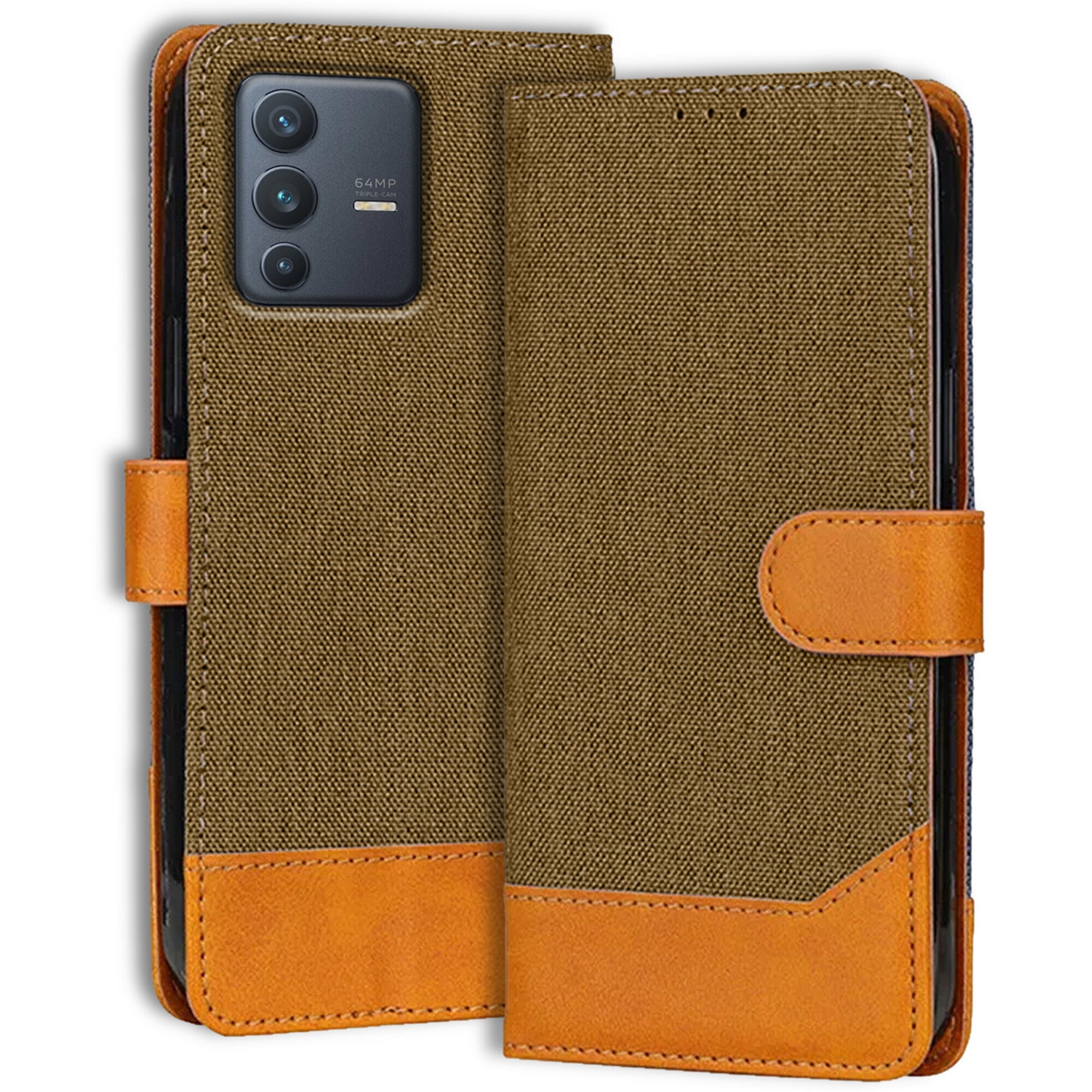 Accesorios Vivo V23 5G denim flip cover – Dark Brown – Image 1 #color_dark brown