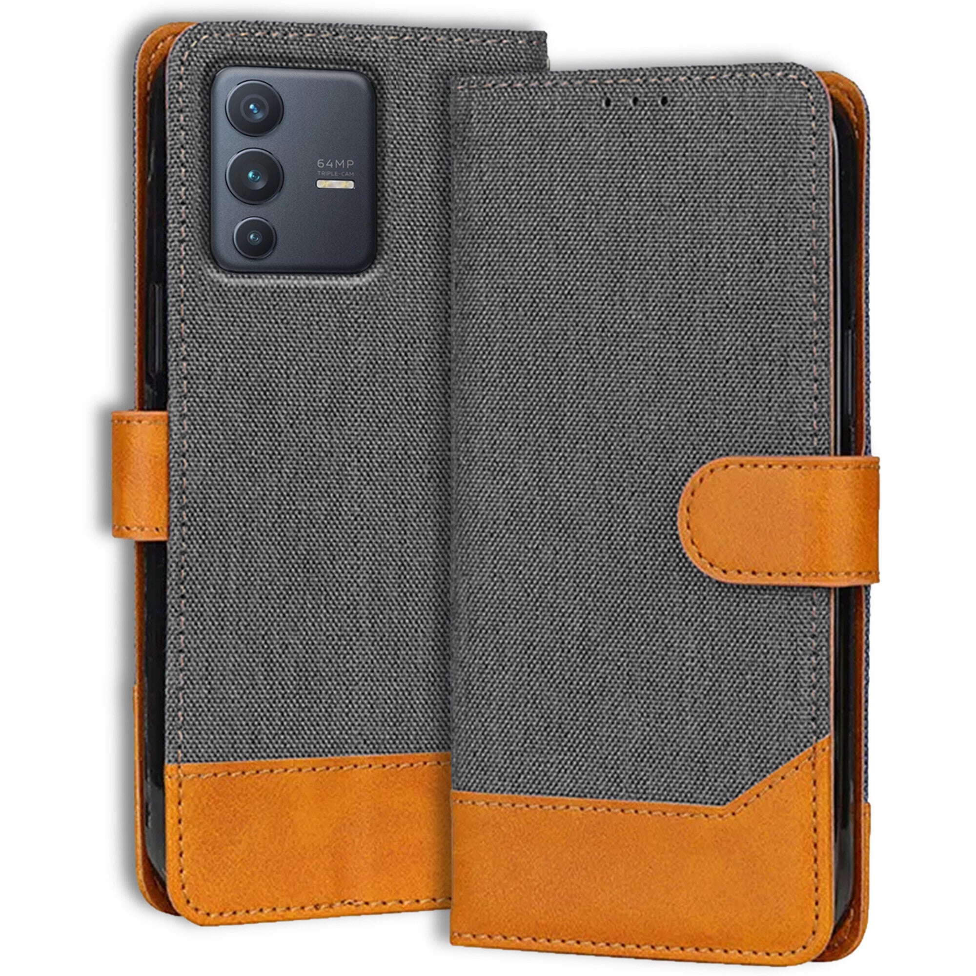 Accesorios Vivo V23 5G denim flip cover – Grey – Image 1 #color_grey