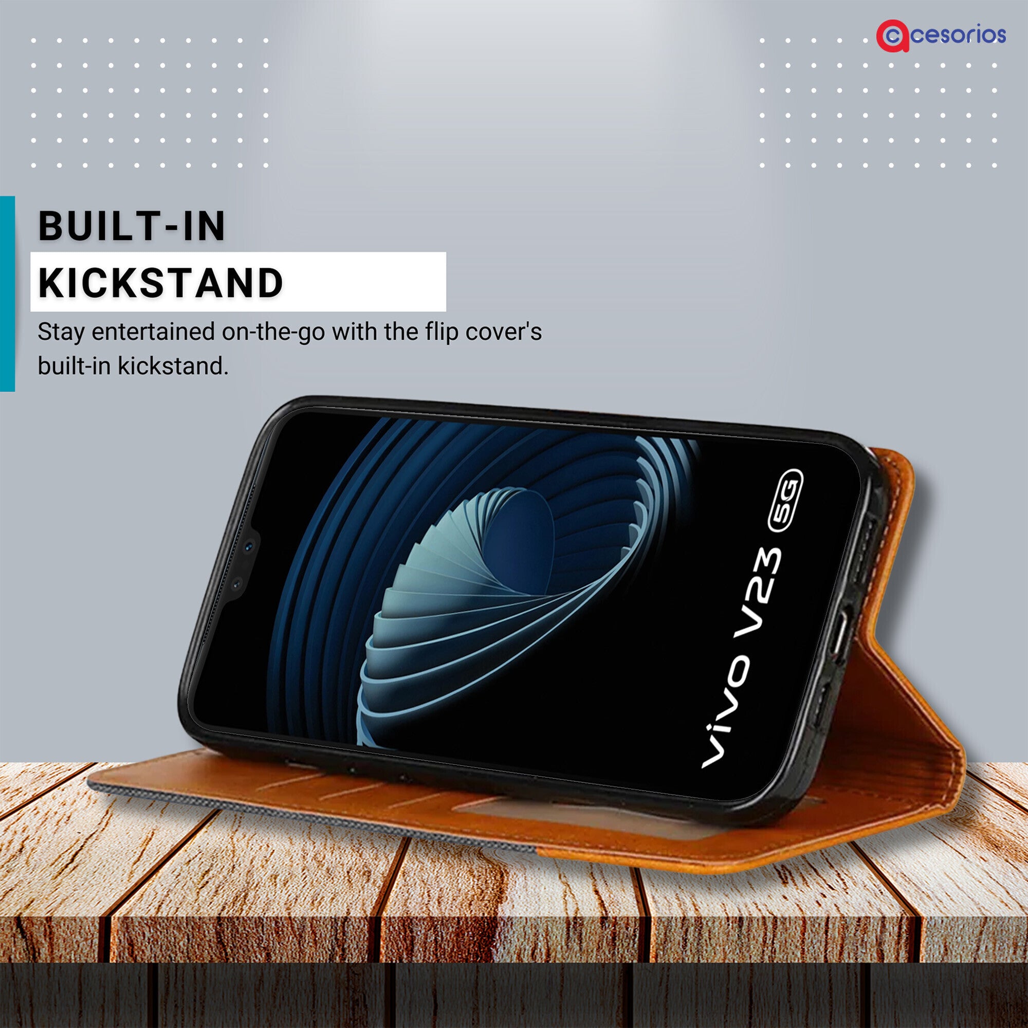 Accesorios Vivo V23 5G denim flip cover – Grey – Image 4 #color_grey