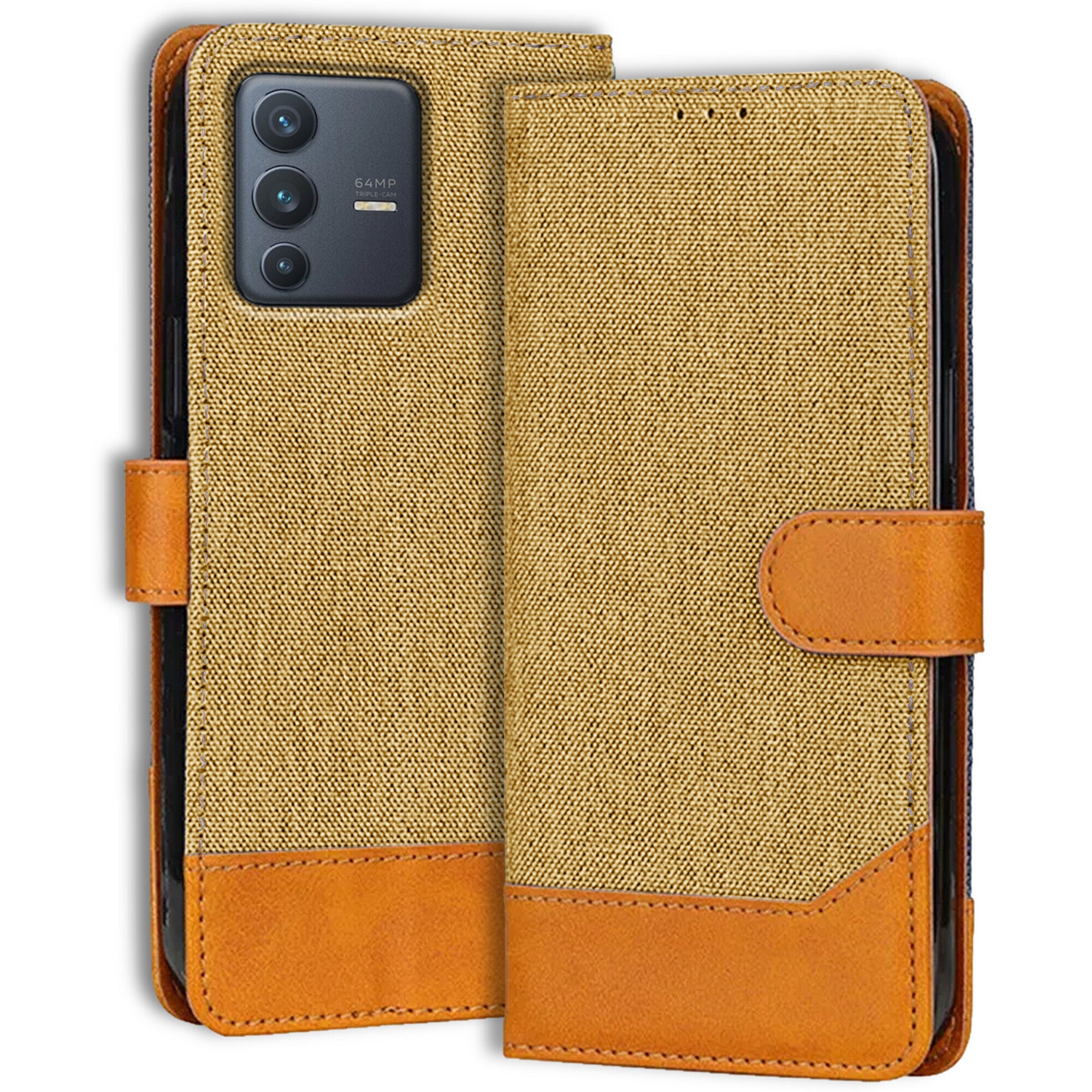 Accesorios Vivo V23 5G denim flip cover – Light Brown – Image 1 #color_light brown
