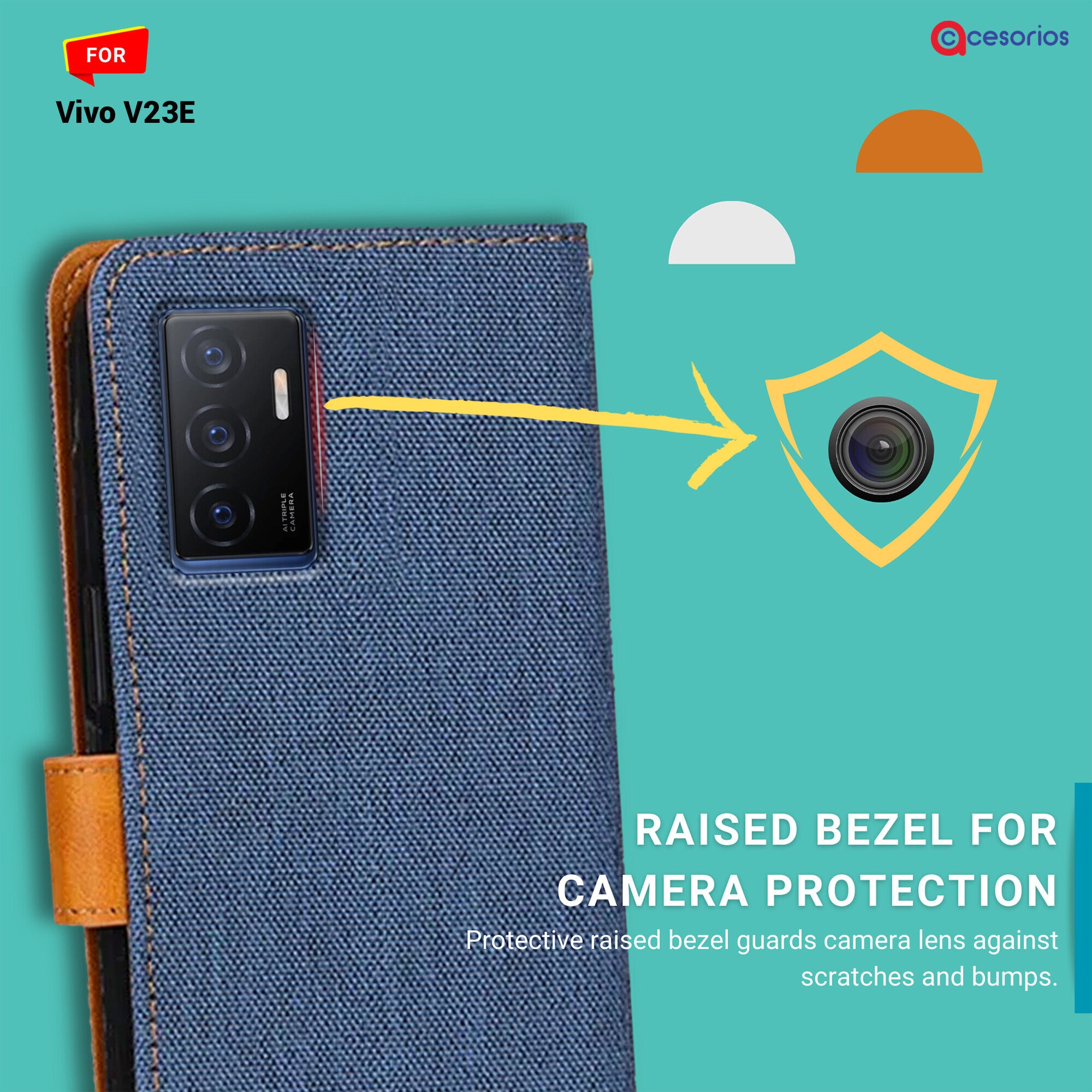 Accesorios Vivo V23E denim flip cover – Blue – Image 2 #color_blue