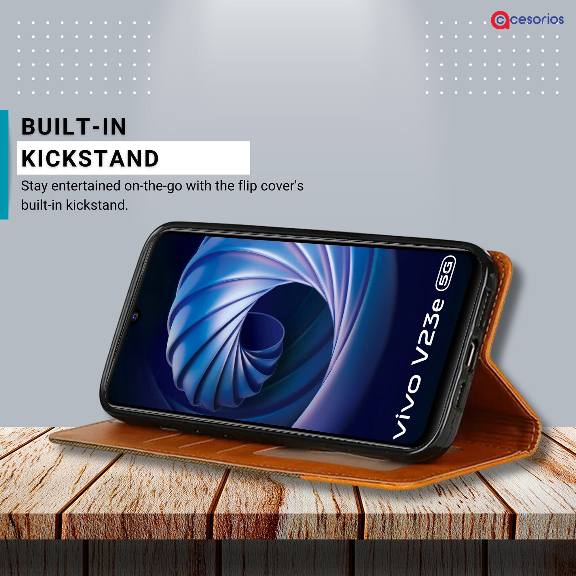 Accesorios Vivo V23E denim flip cover – Dark Brown – Image 4 #color_dark brown