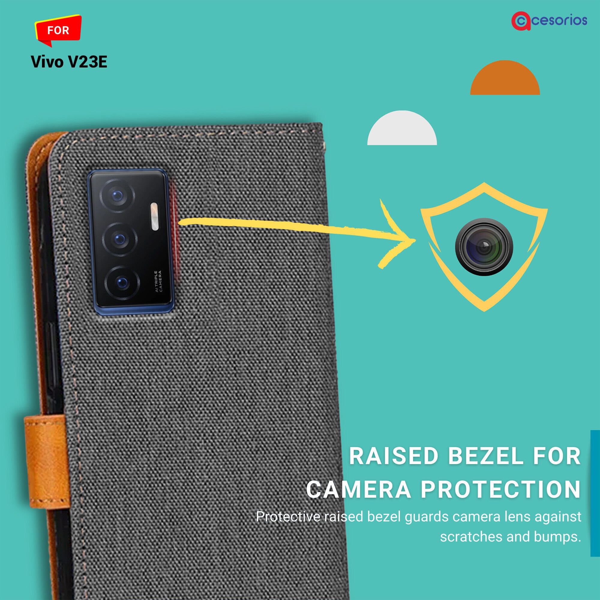 Accesorios Vivo V23E denim flip cover – Grey – Image 2 #color_grey