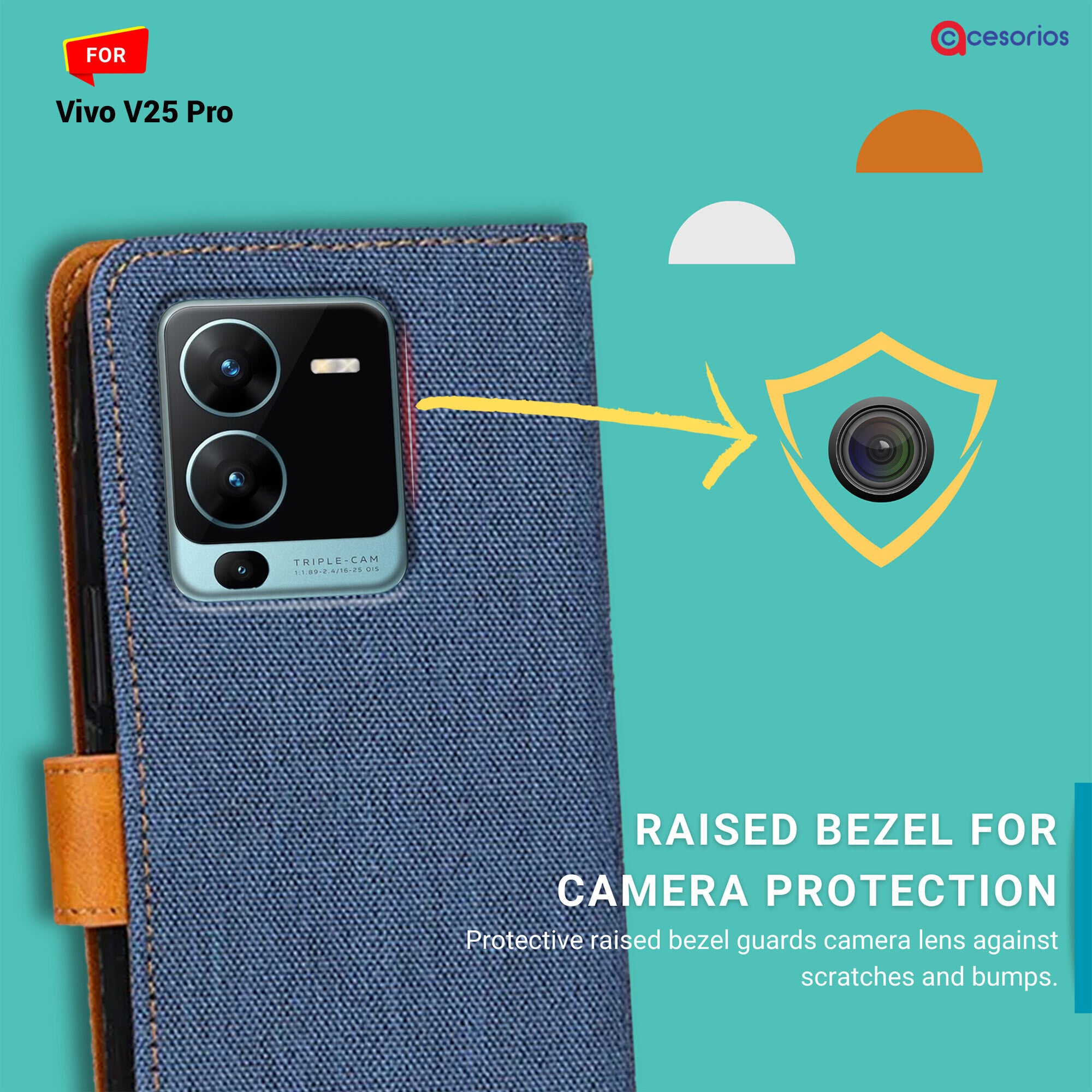 Accesorios Vivo V25 Pro denim flip cover – Blue – Image 2 #color_blue
