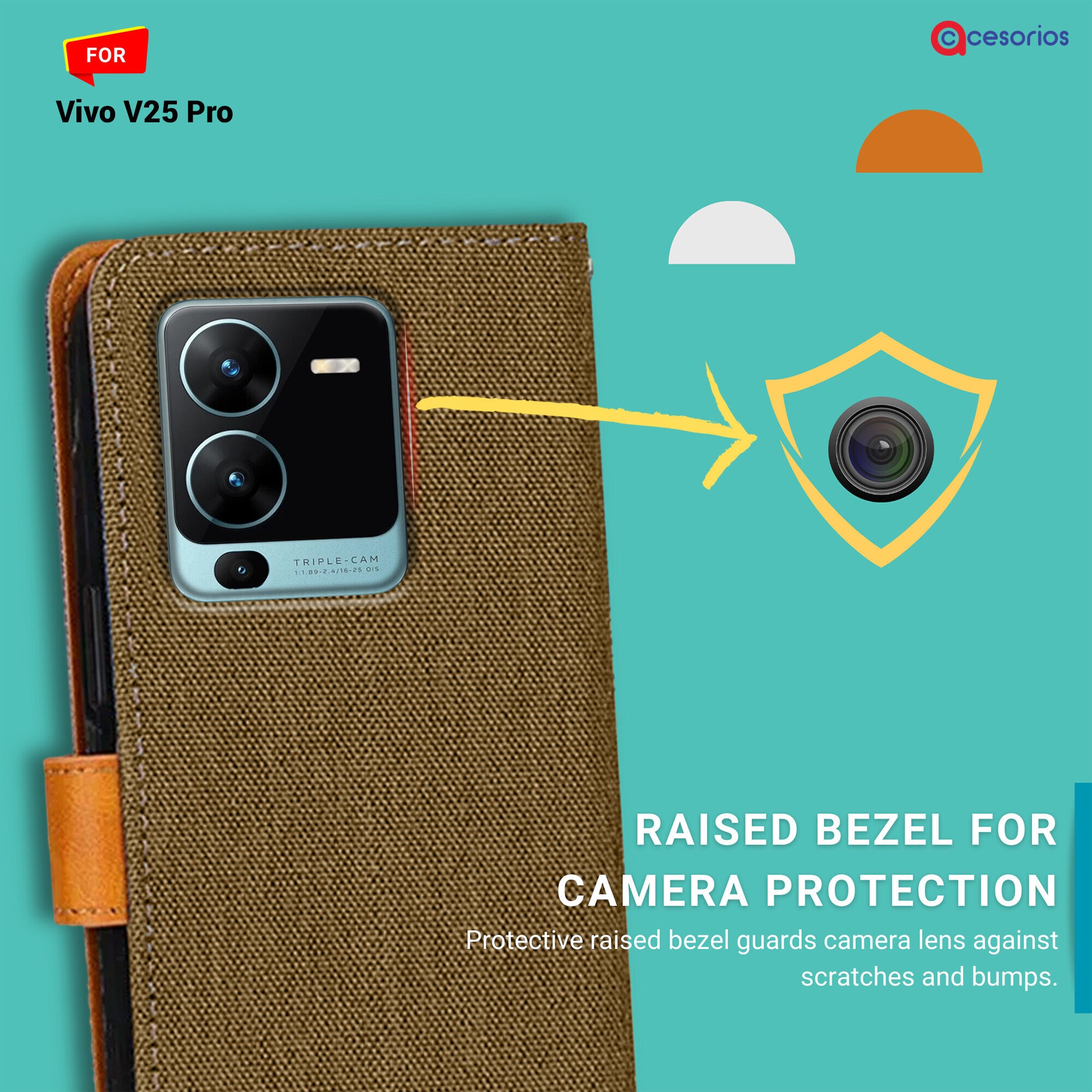Accesorios Vivo V25 Pro denim flip cover – Dark Brown – Image 2 #color_dark brown