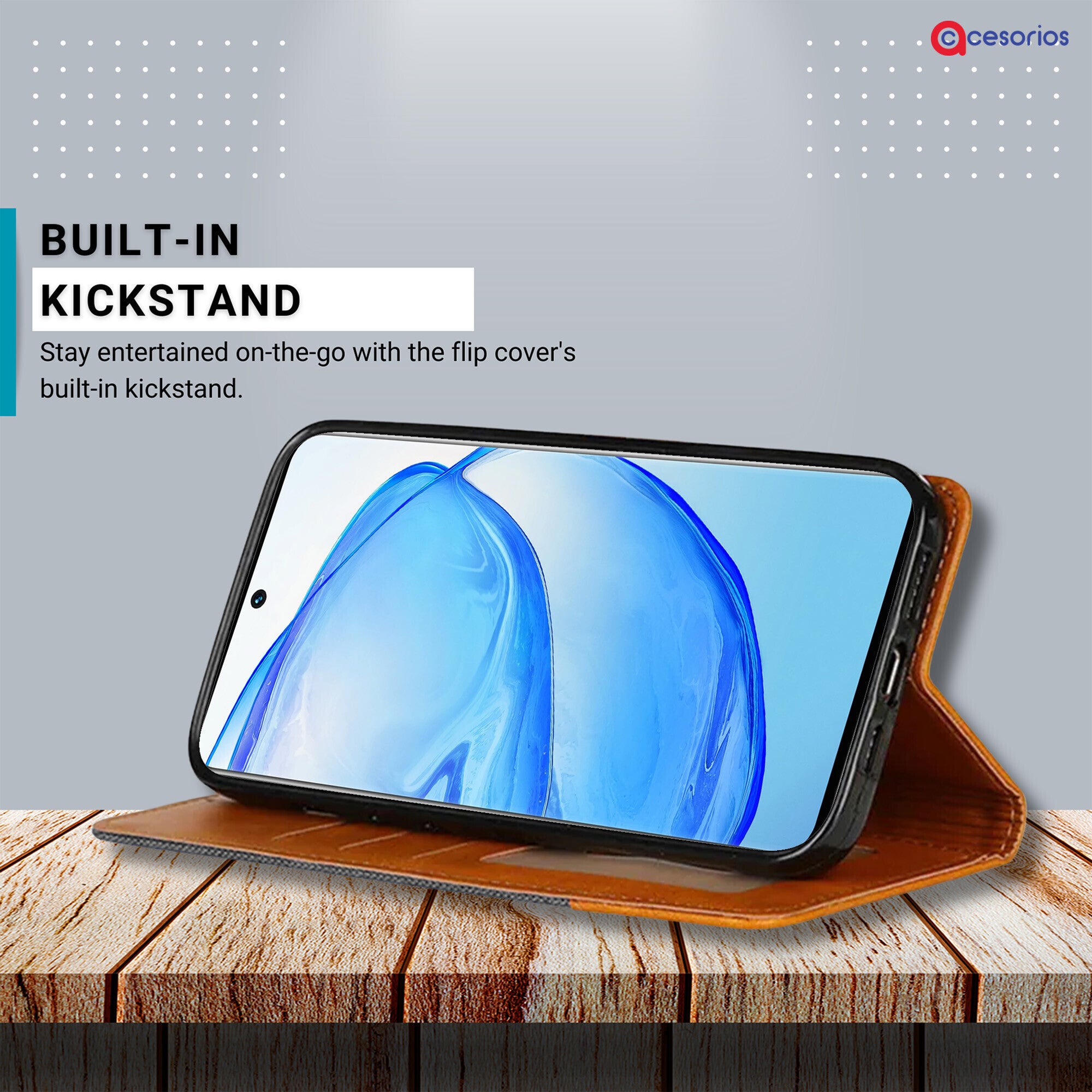Accesorios Vivo V25 Pro denim flip cover – Grey – Image 4 #color_grey