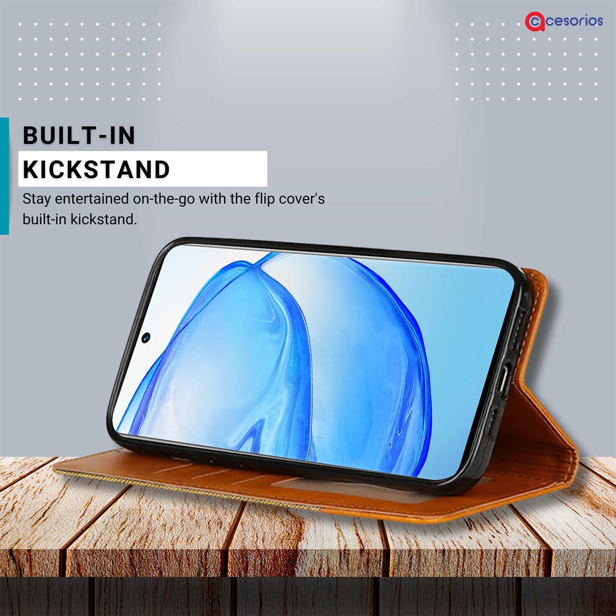 Accesorios Vivo V25 Pro denim flip cover – Light Brown – Image 4 #color_light brown