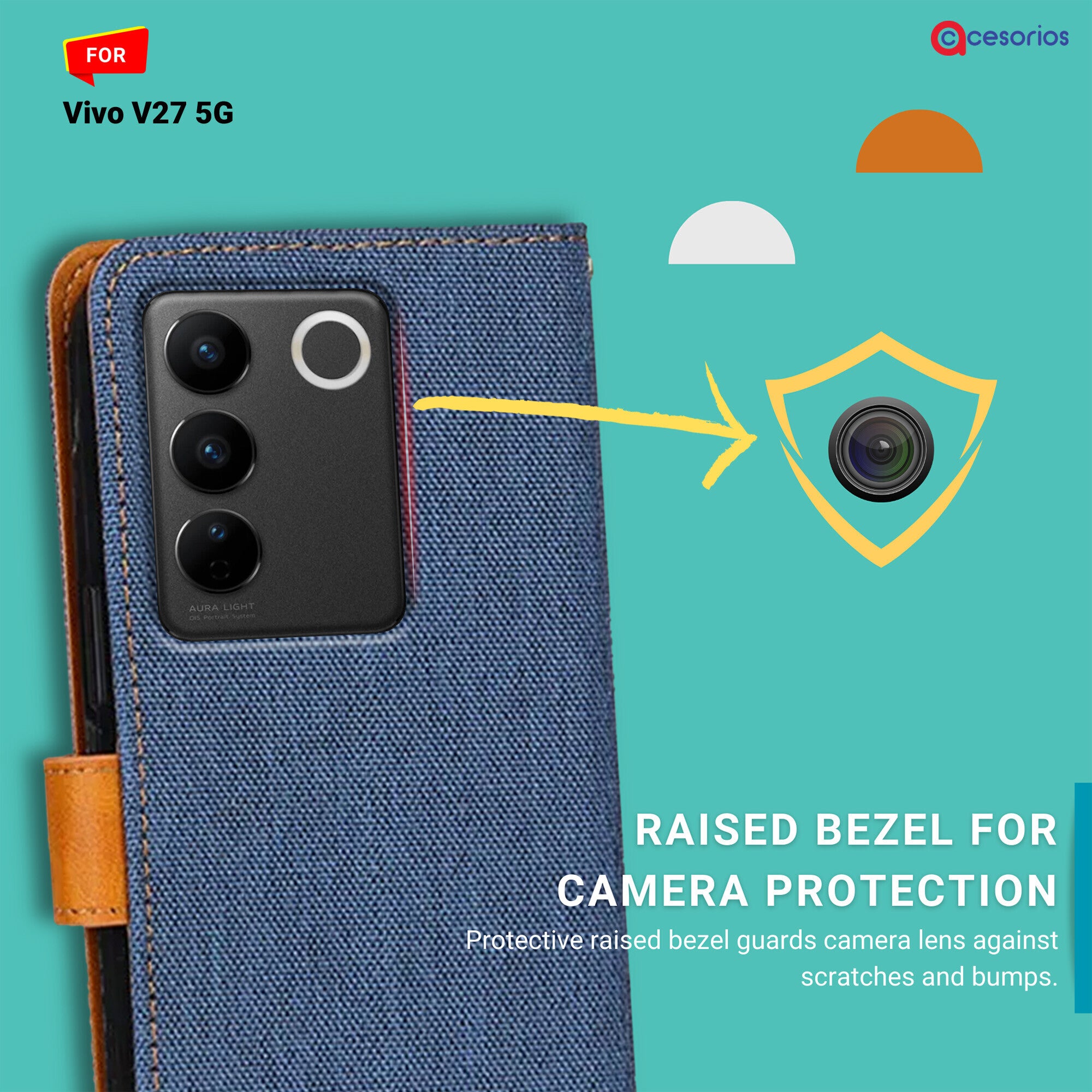 Accesorios Vivo V27 5G denim flip cover – Blue – Image 2 #color_blue