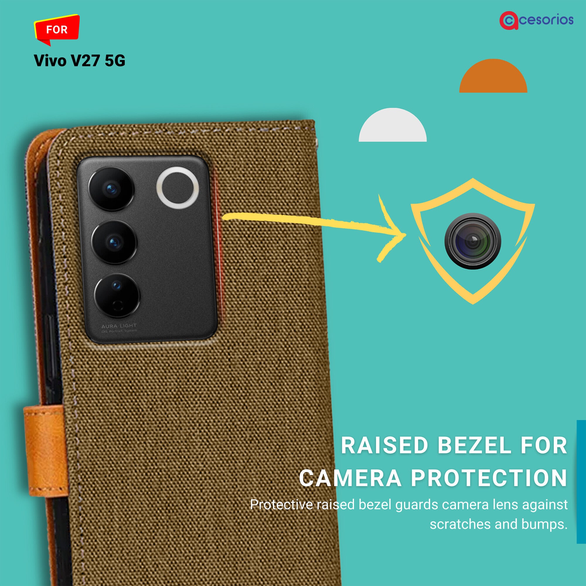 Accesorios Vivo V27 5G denim flip cover – Dark Brown – Image 2 #color_dark brown